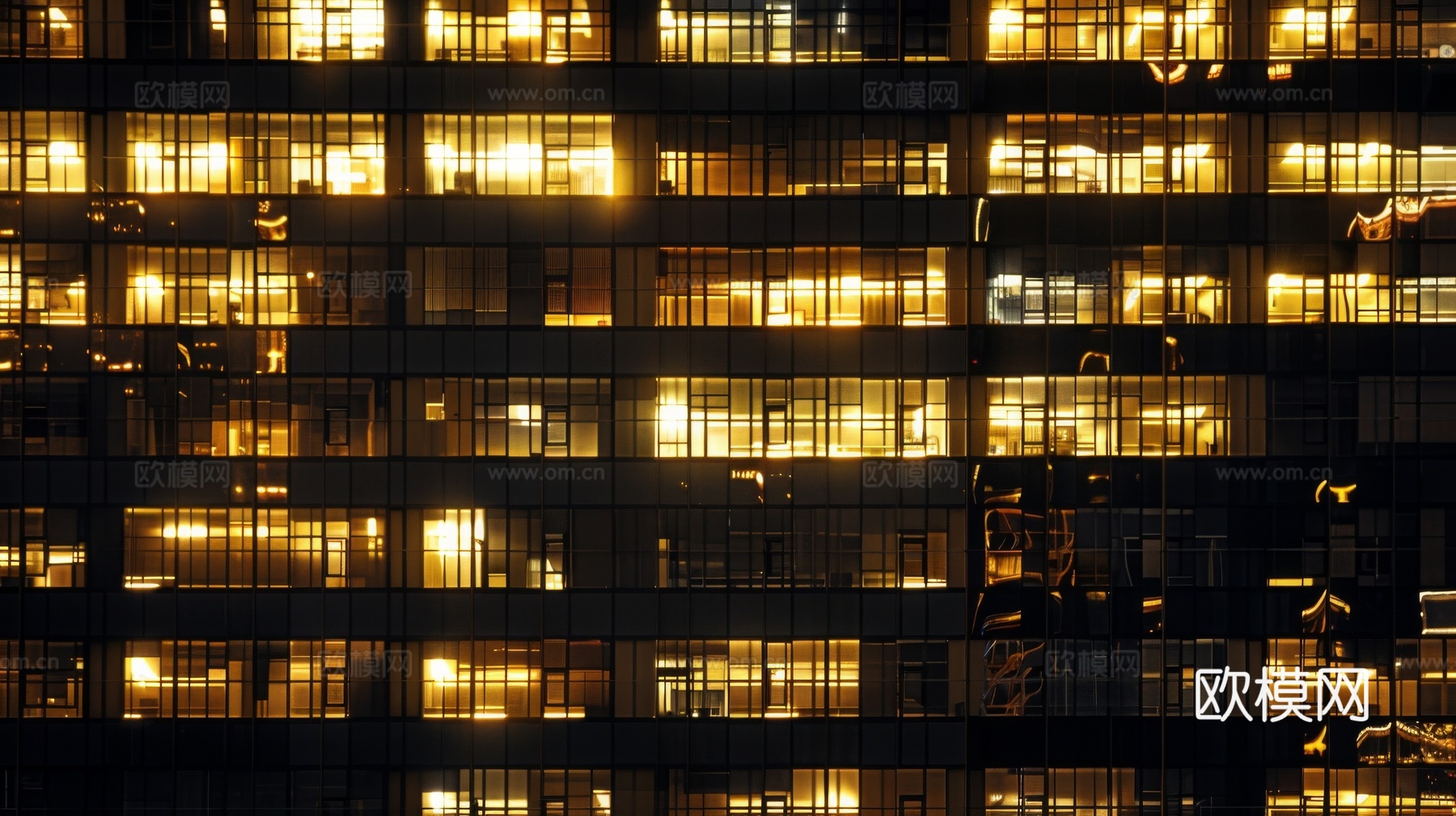 夜晚窗景建筑外立面玻璃幕墙
