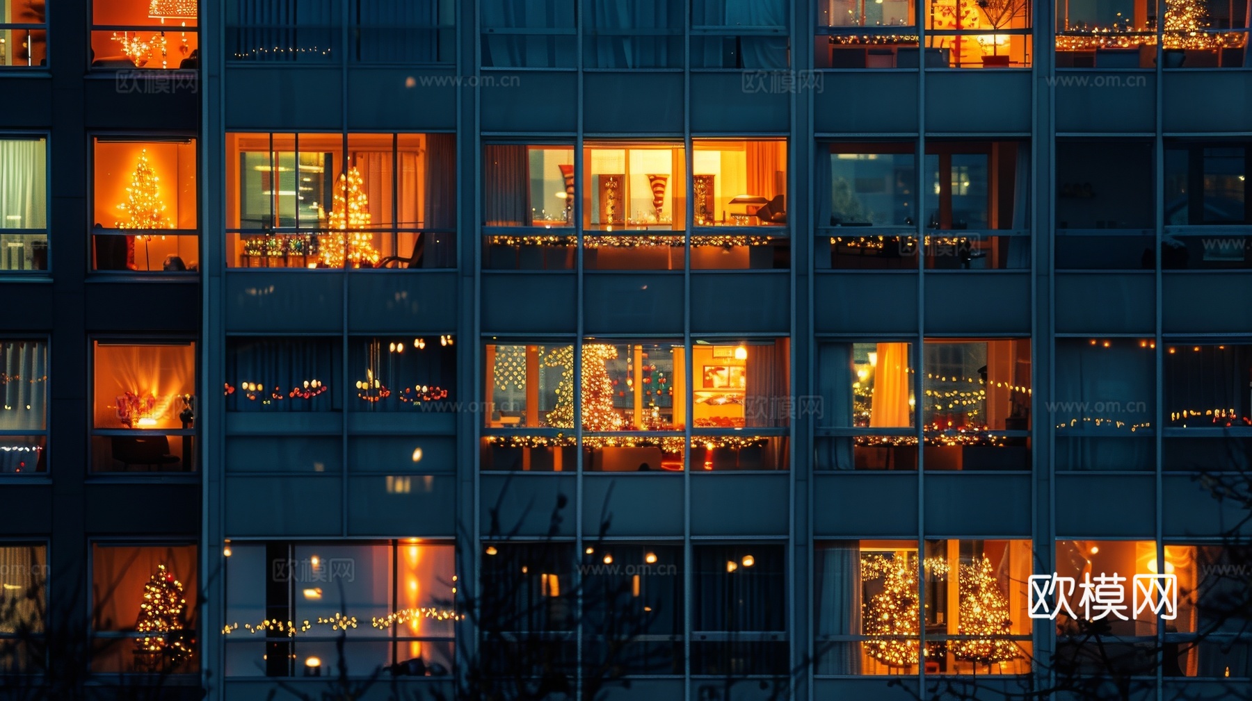 夜晚窗景建筑外立面玻璃幕墙
