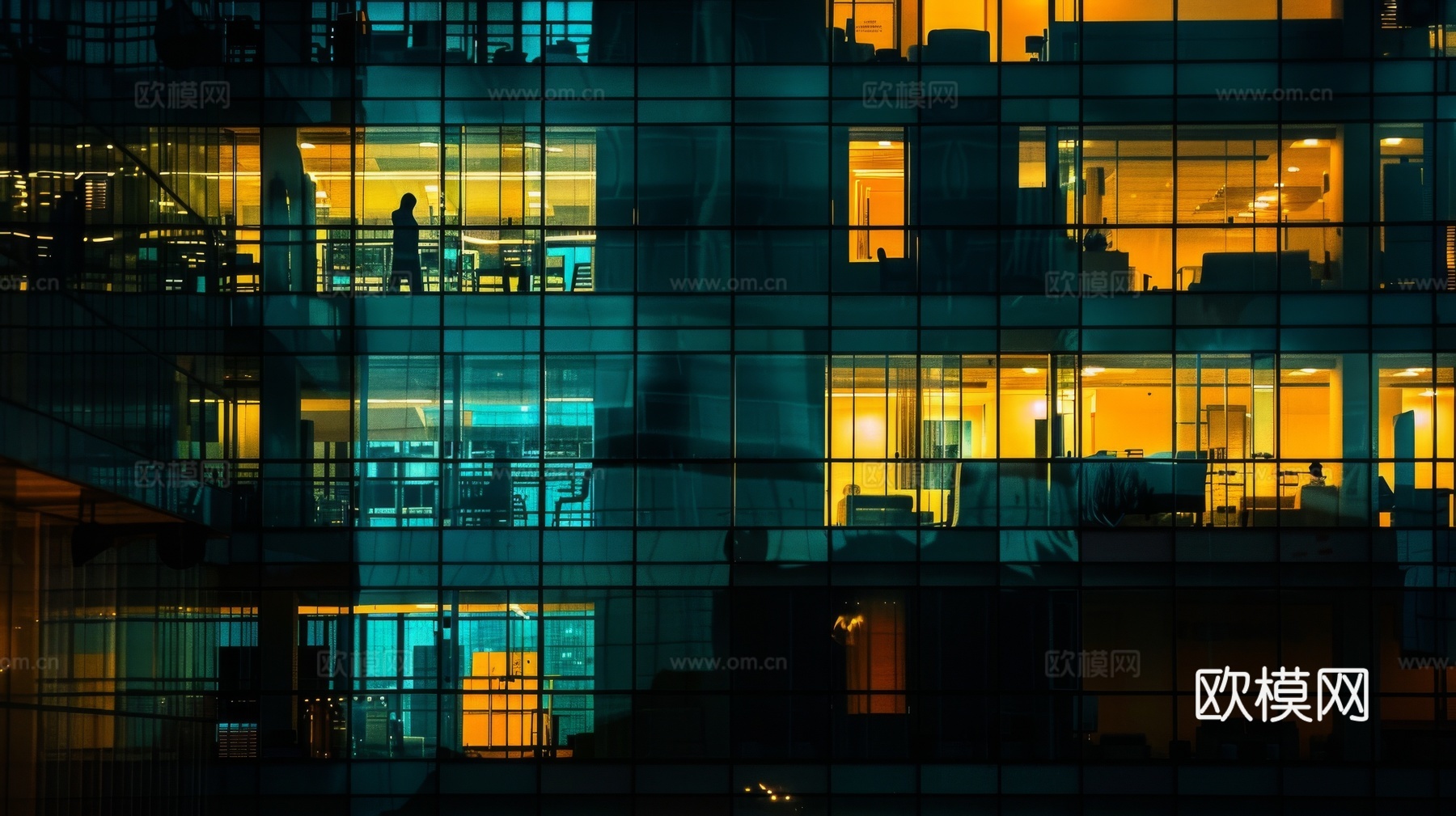 夜晚窗景建筑外立面玻璃幕墙