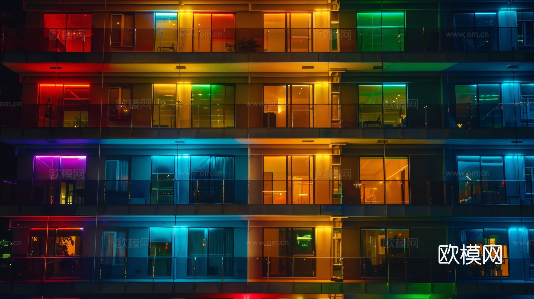 夜晚窗景建筑外立面玻璃幕墙