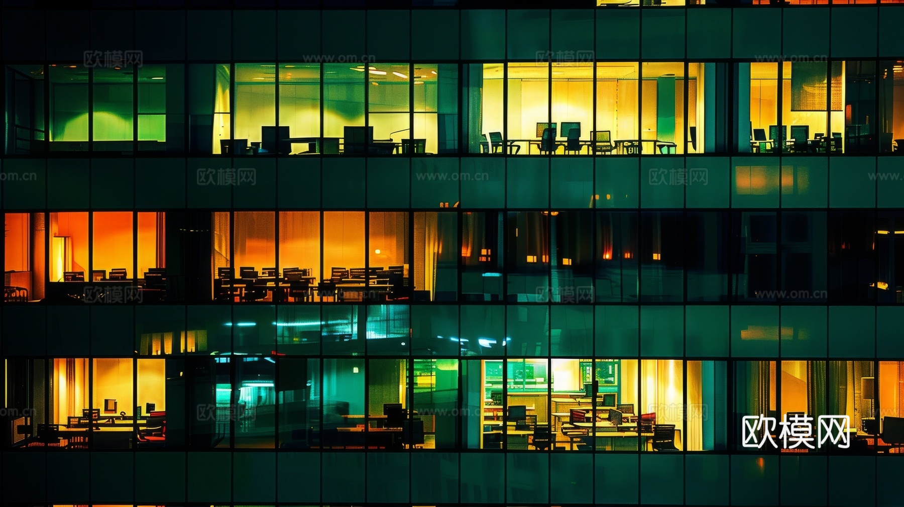 夜晚窗景建筑外立面玻璃幕墙
