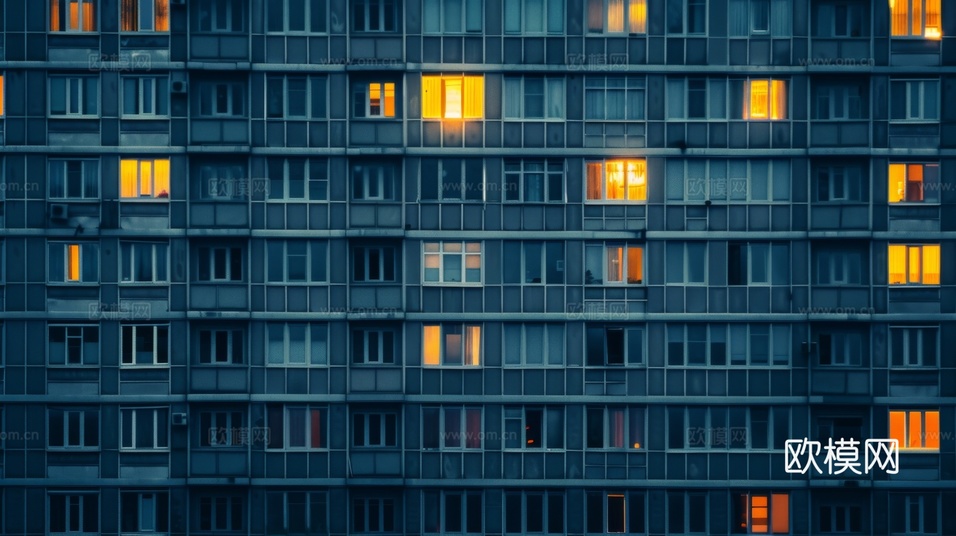 夜晚窗景建筑外立面玻璃幕墙下载(渲染图2)