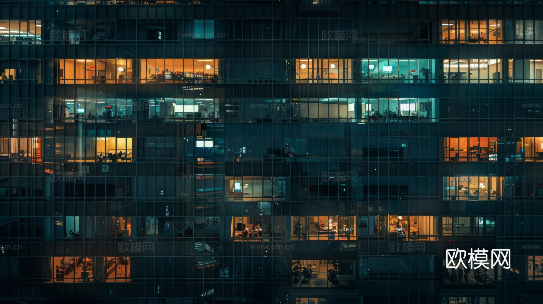 夜晚窗景建筑外立面玻璃幕墙