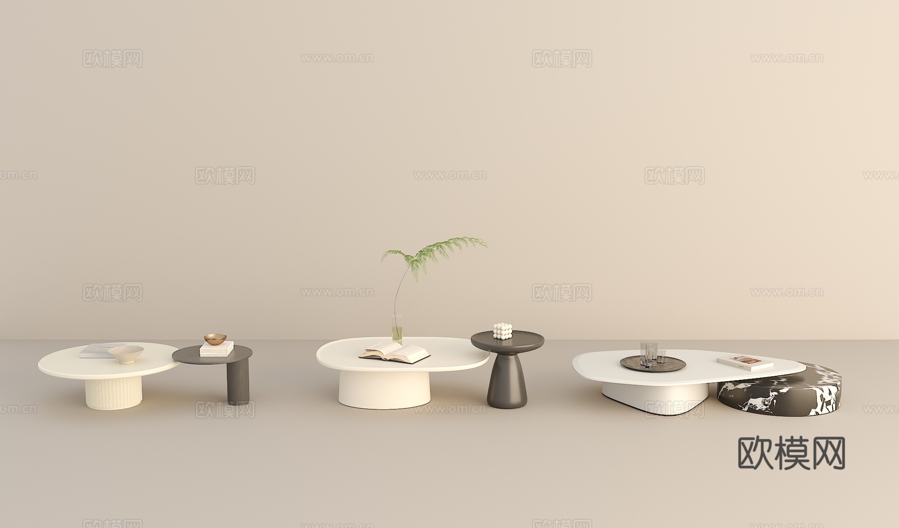 茶几组合 绿植 饰品摆件 书籍3d模型