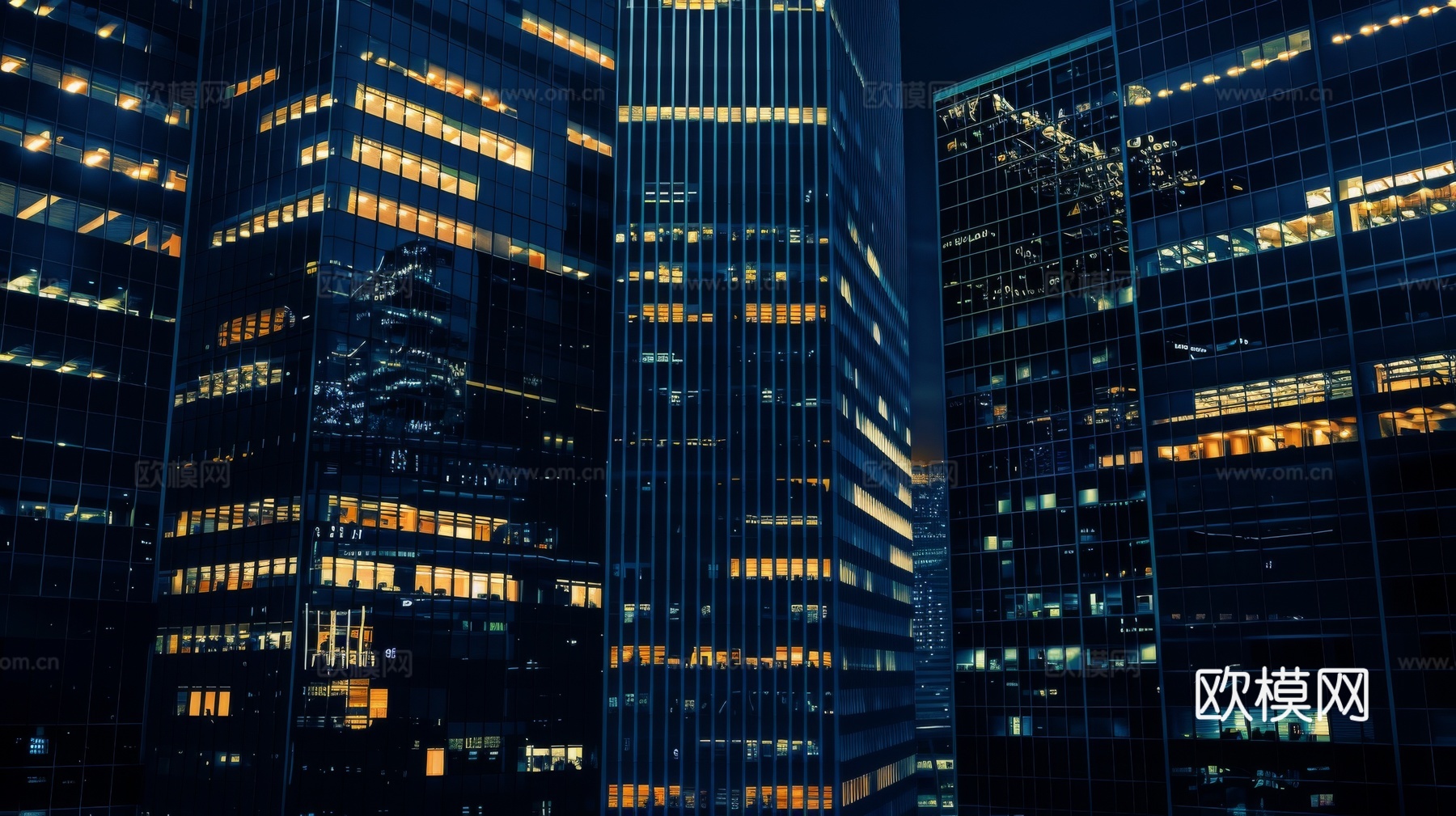 夜晚窗景建筑外立面玻璃幕墙