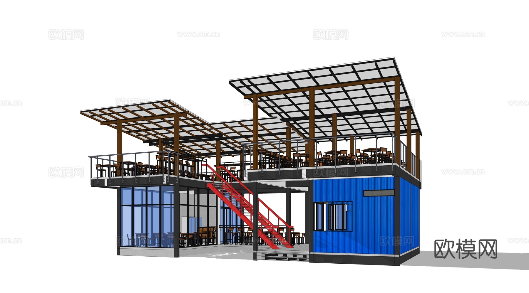 集装箱建筑 集装箱休息驿站 临时建筑 集装箱活动场地su模型