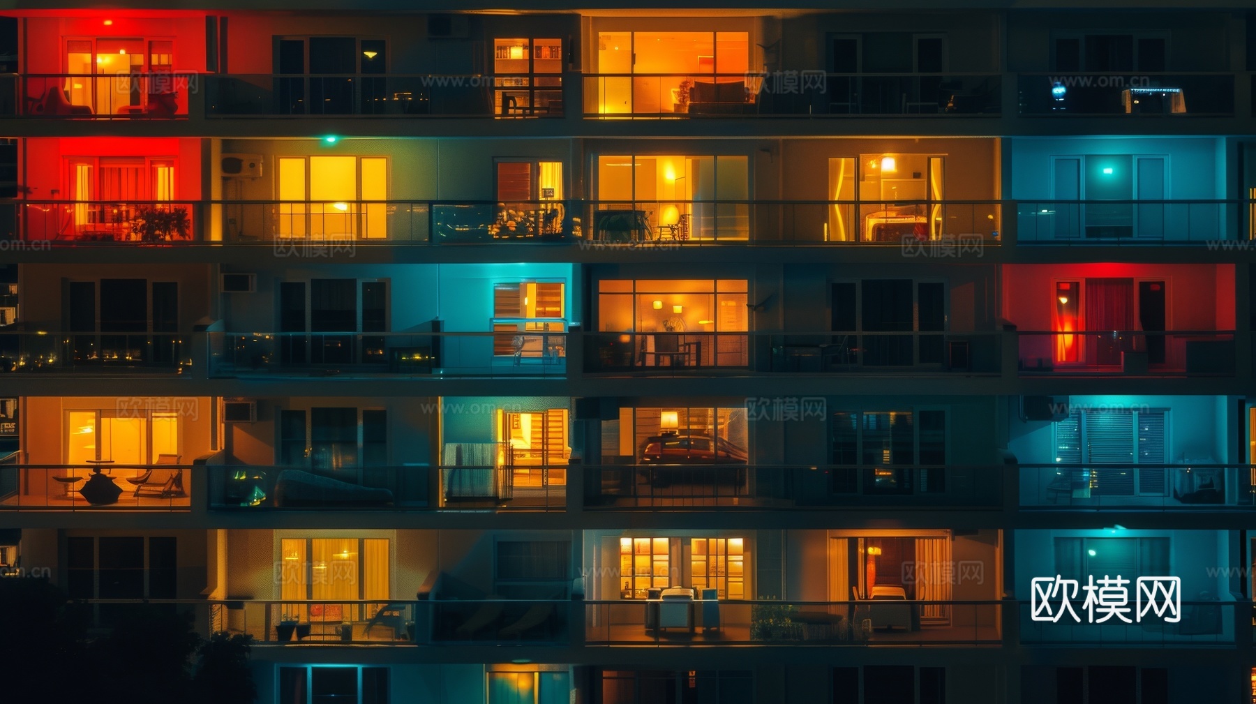 夜晚窗景建筑外立面玻璃幕墙