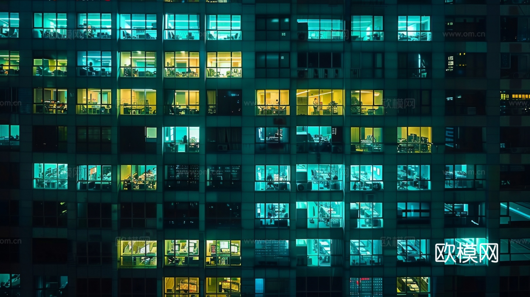 夜晚窗景建筑外立面玻璃幕墙