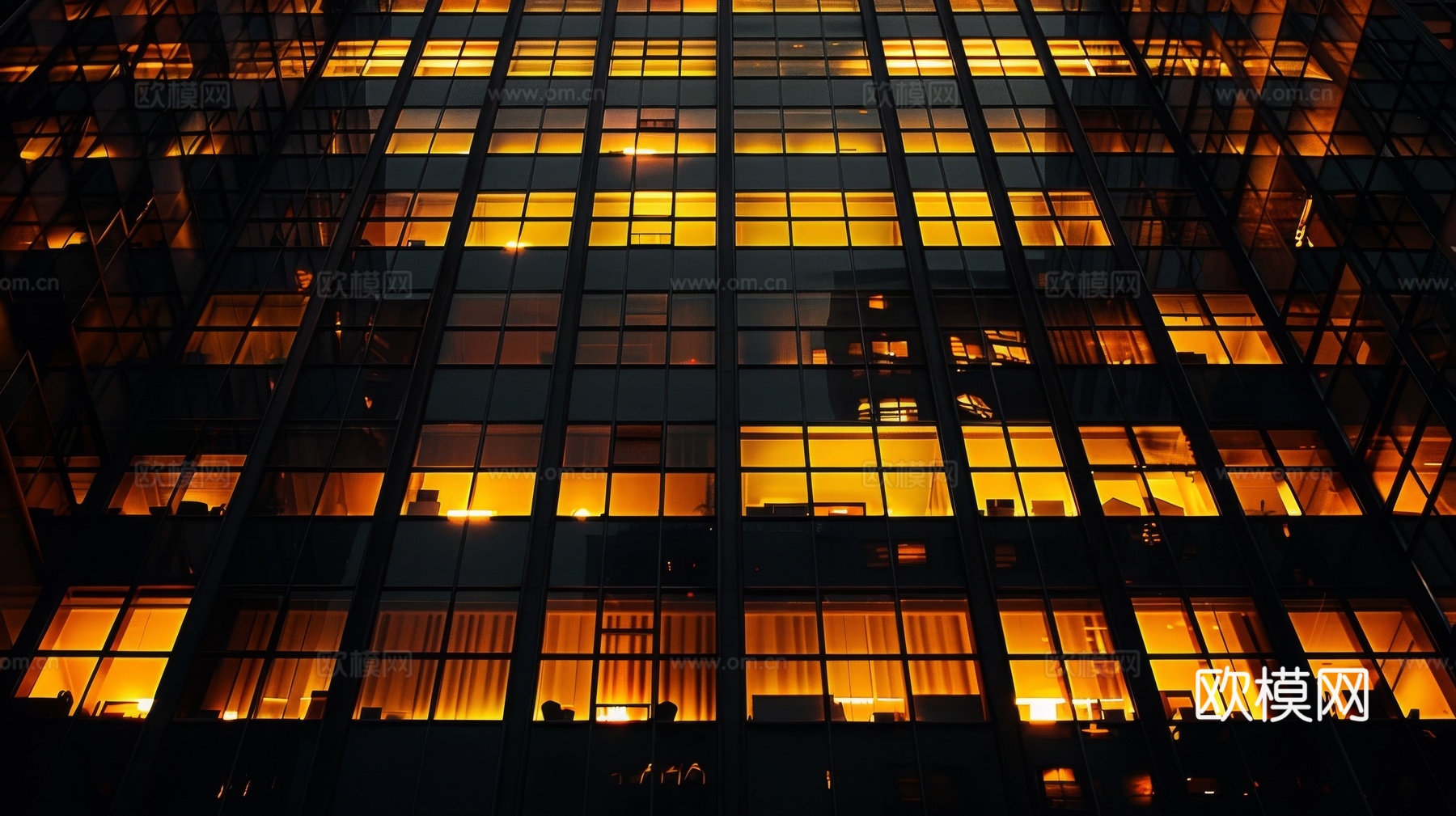 夜晚窗景建筑外立面玻璃幕墙