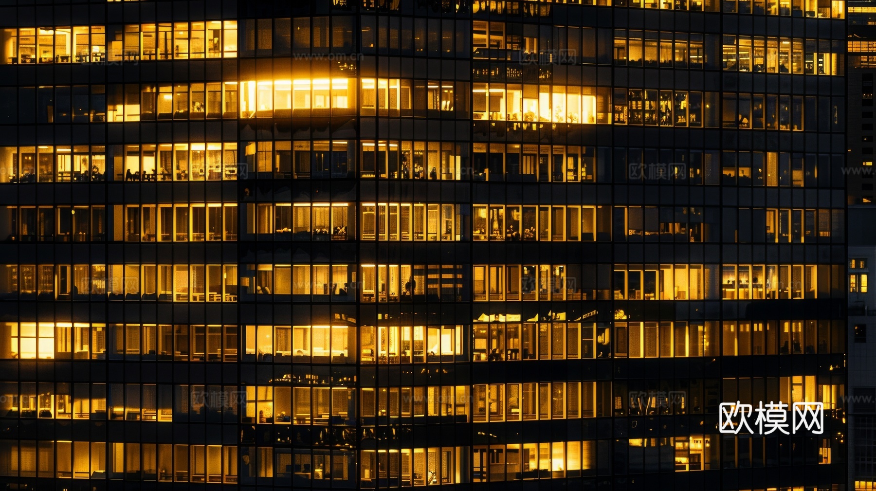 夜晚窗景建筑外立面玻璃幕墙