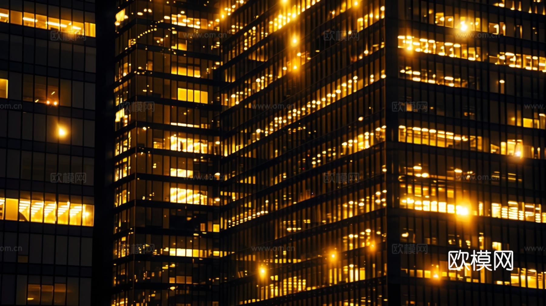 夜晚窗景建筑外立面玻璃幕墙
