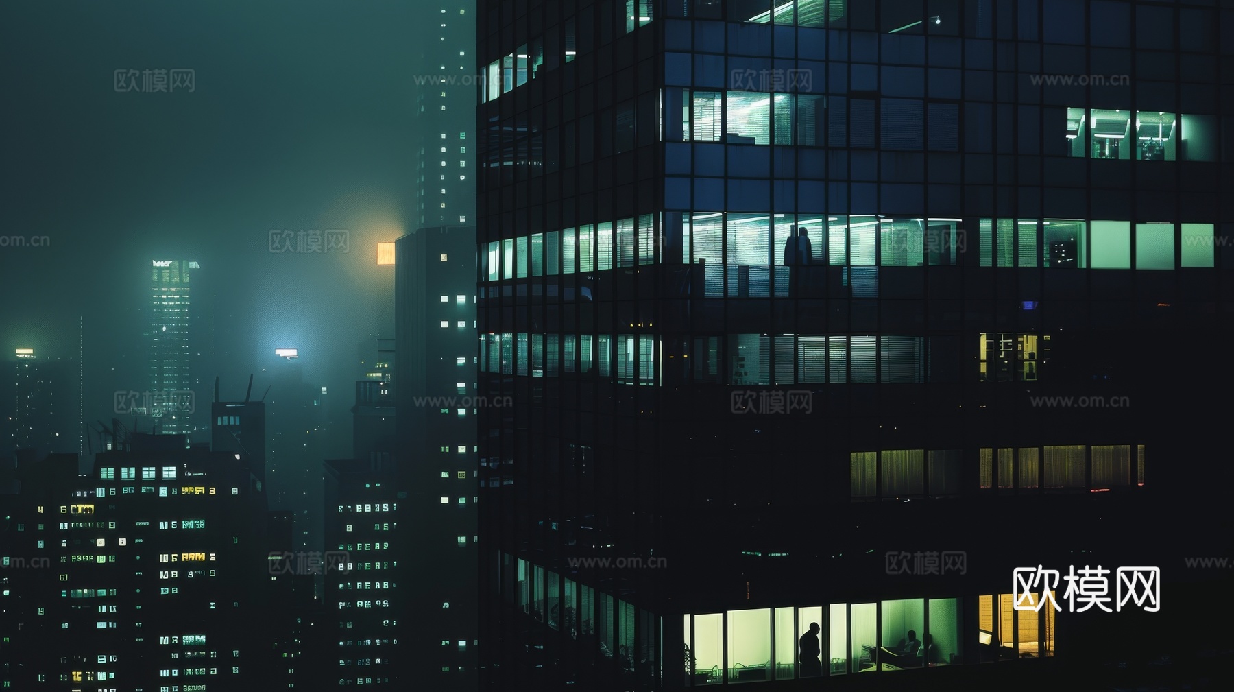 夜晚窗景建筑外立面玻璃幕墙