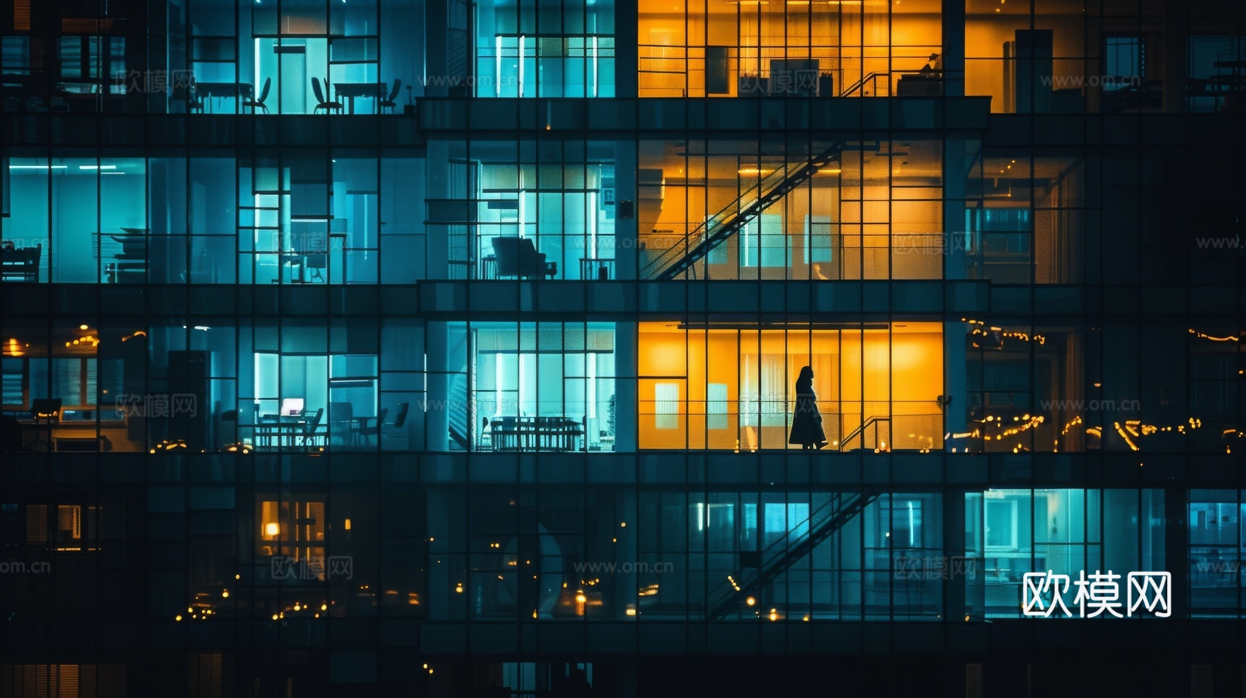 夜晚窗景建筑外立面玻璃幕墙
