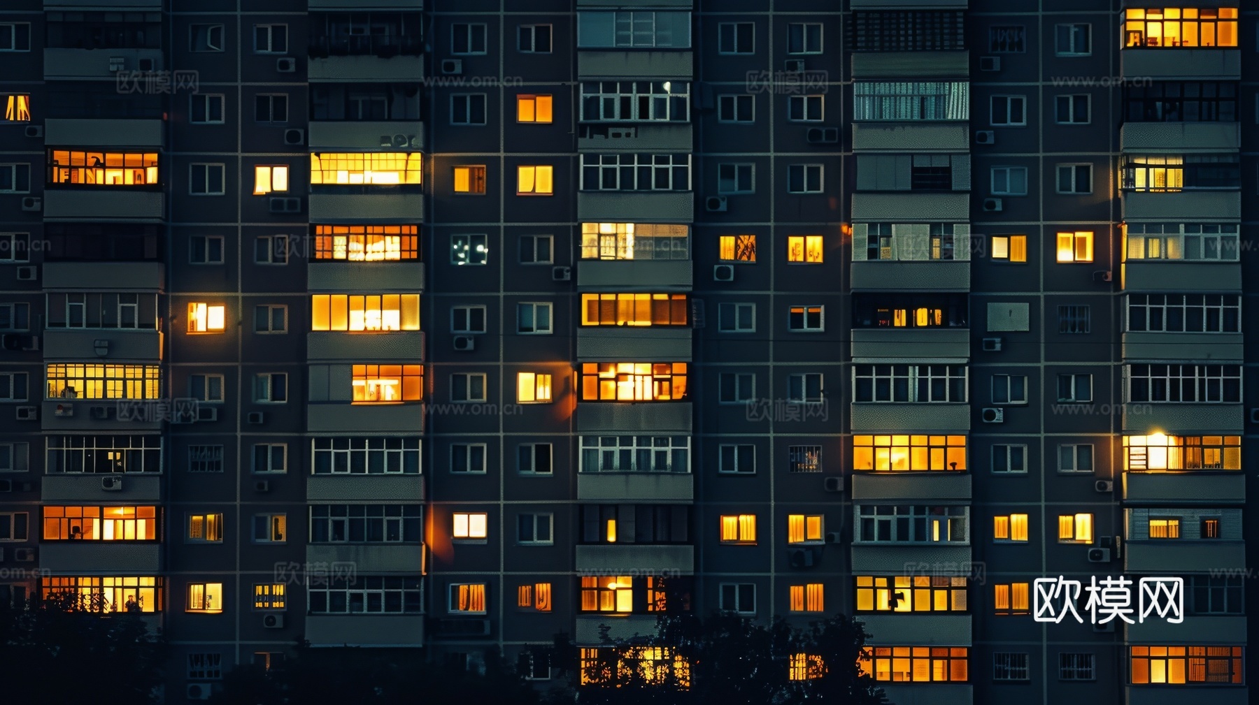 夜晚窗景建筑外立面玻璃幕墙