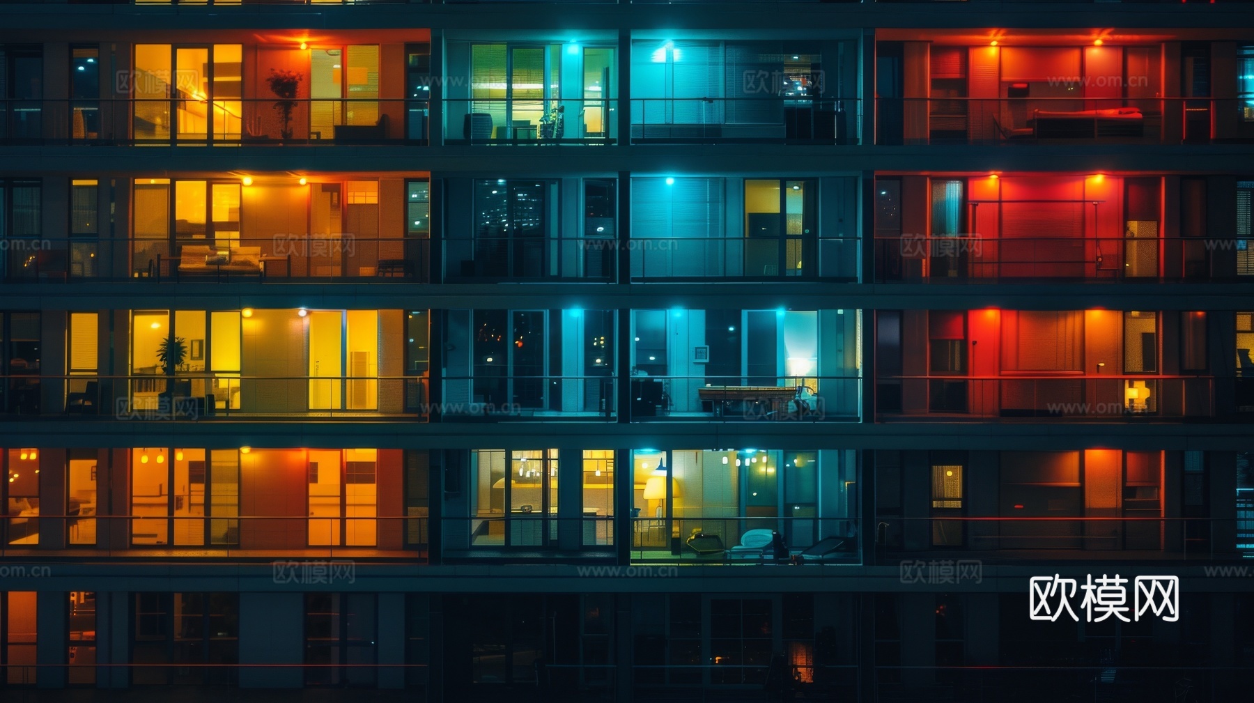 夜晚窗景建筑外立面玻璃幕墙