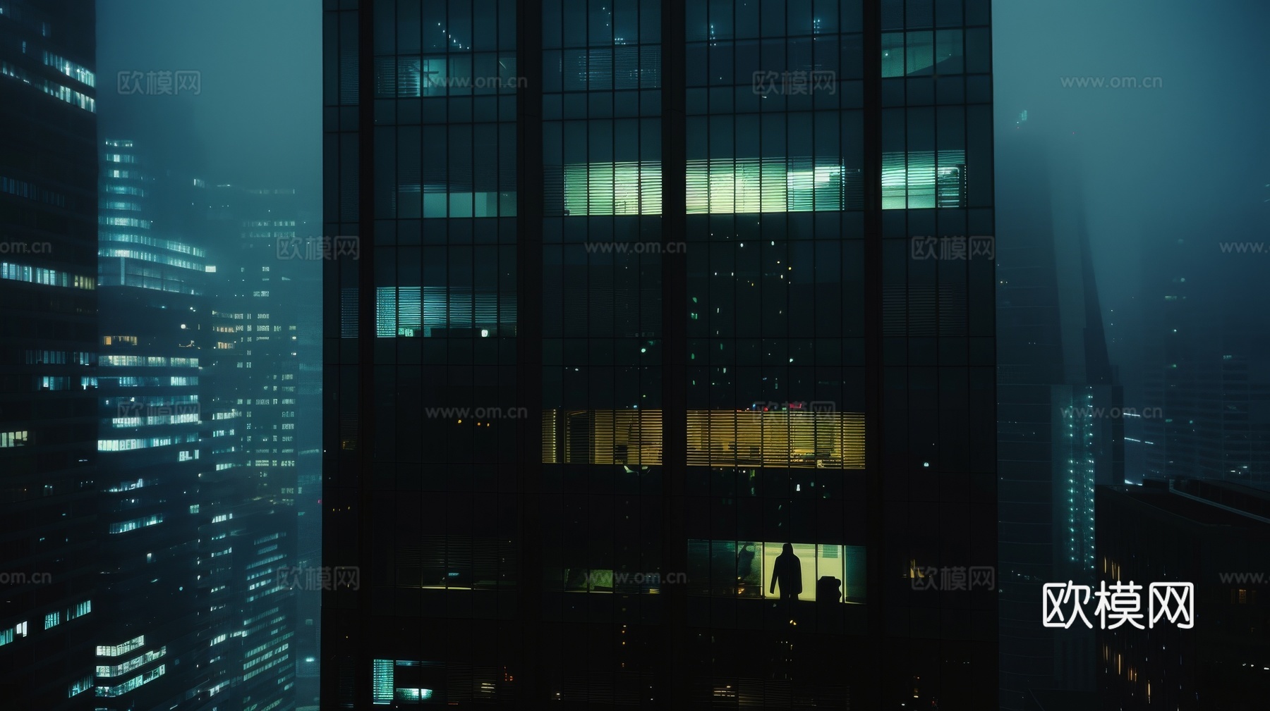 夜晚窗景建筑外立面玻璃幕墙