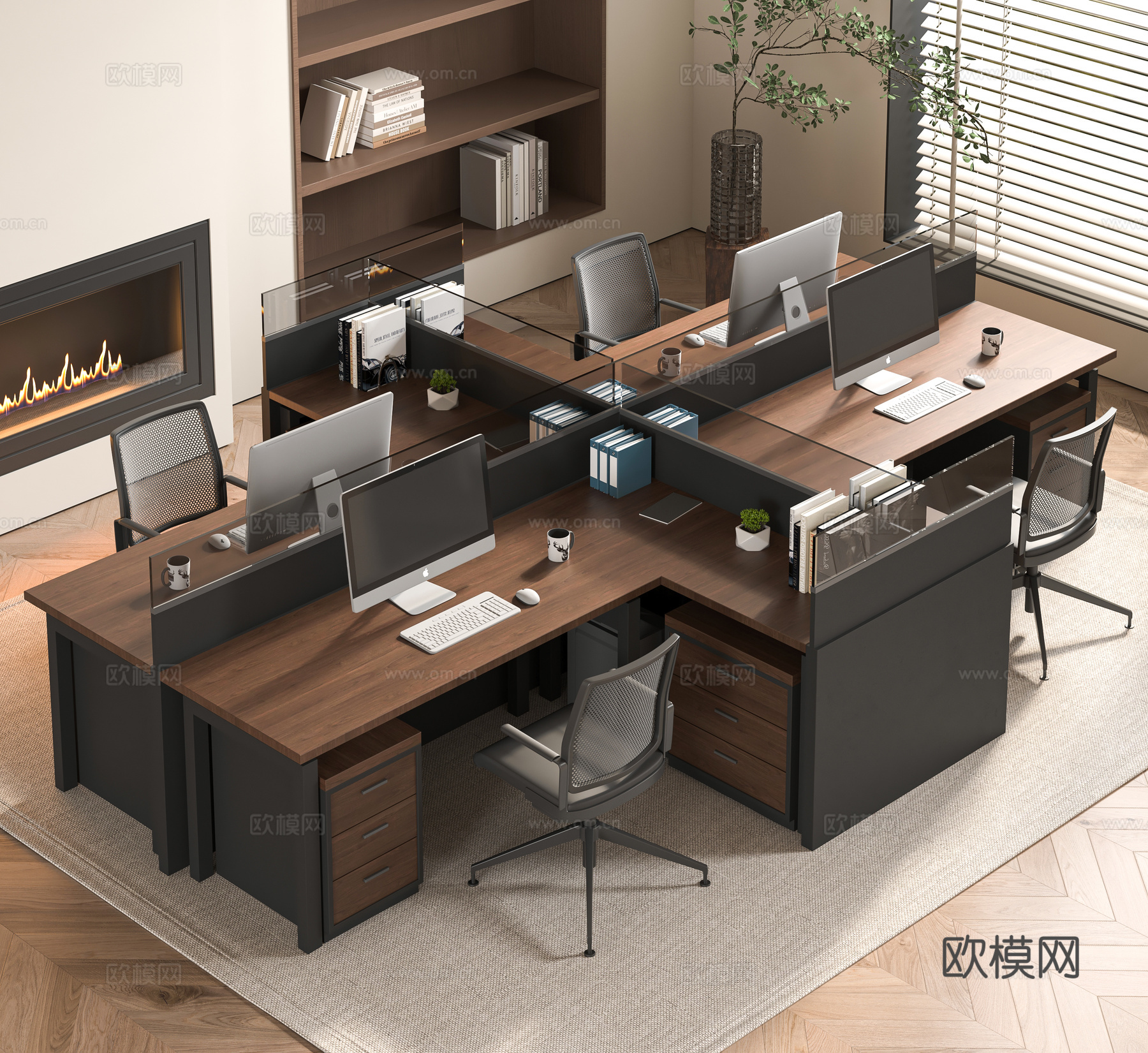 现代办公桌椅组合su模型