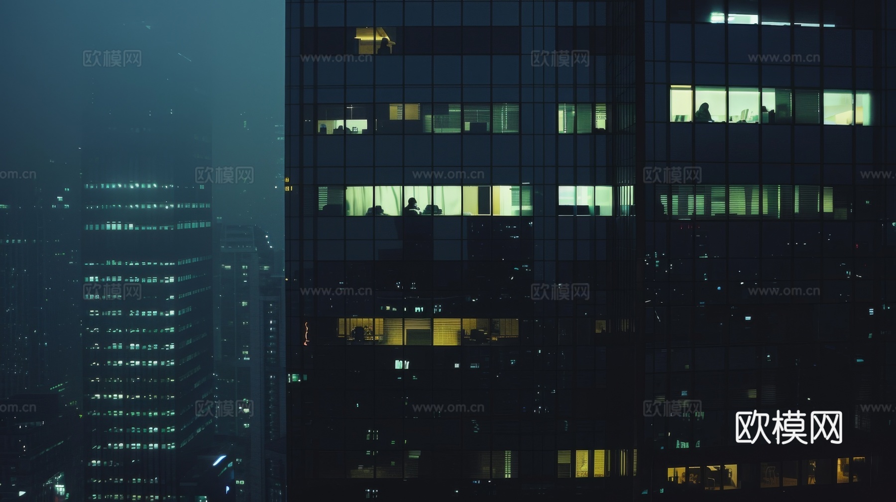 夜晚窗景建筑外立面玻璃幕墙