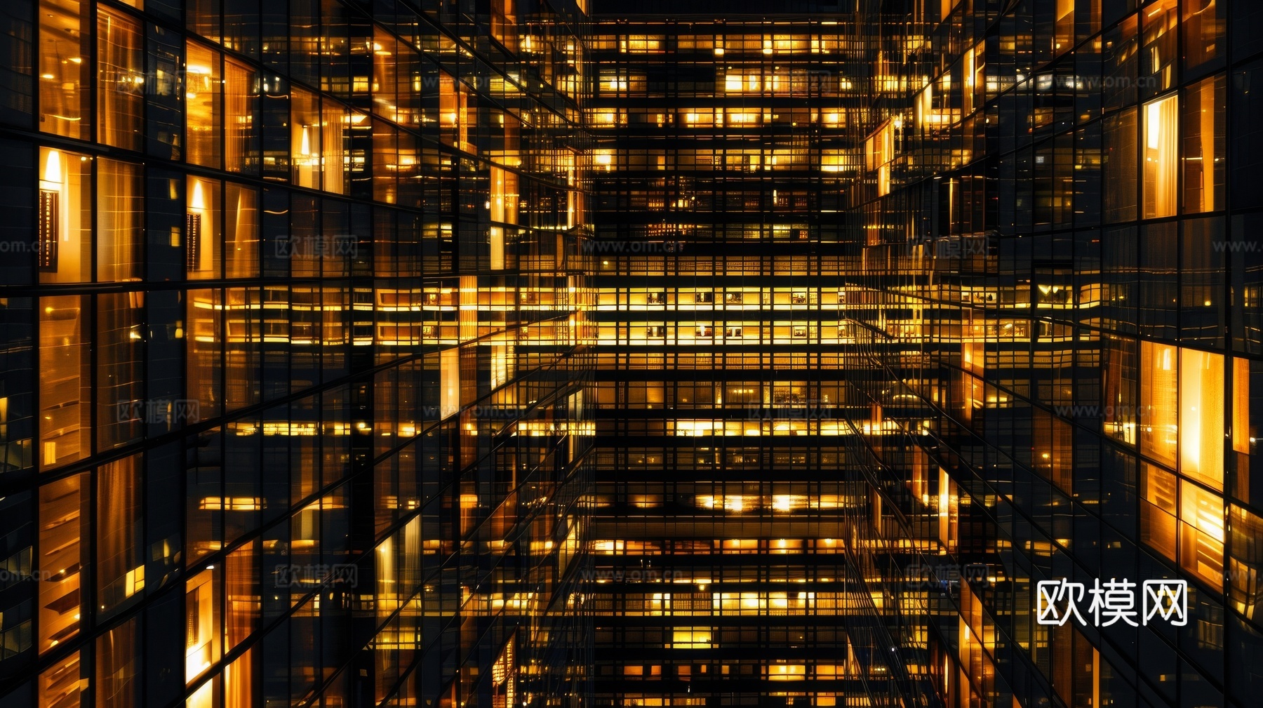 夜晚窗景建筑外立面玻璃幕墙