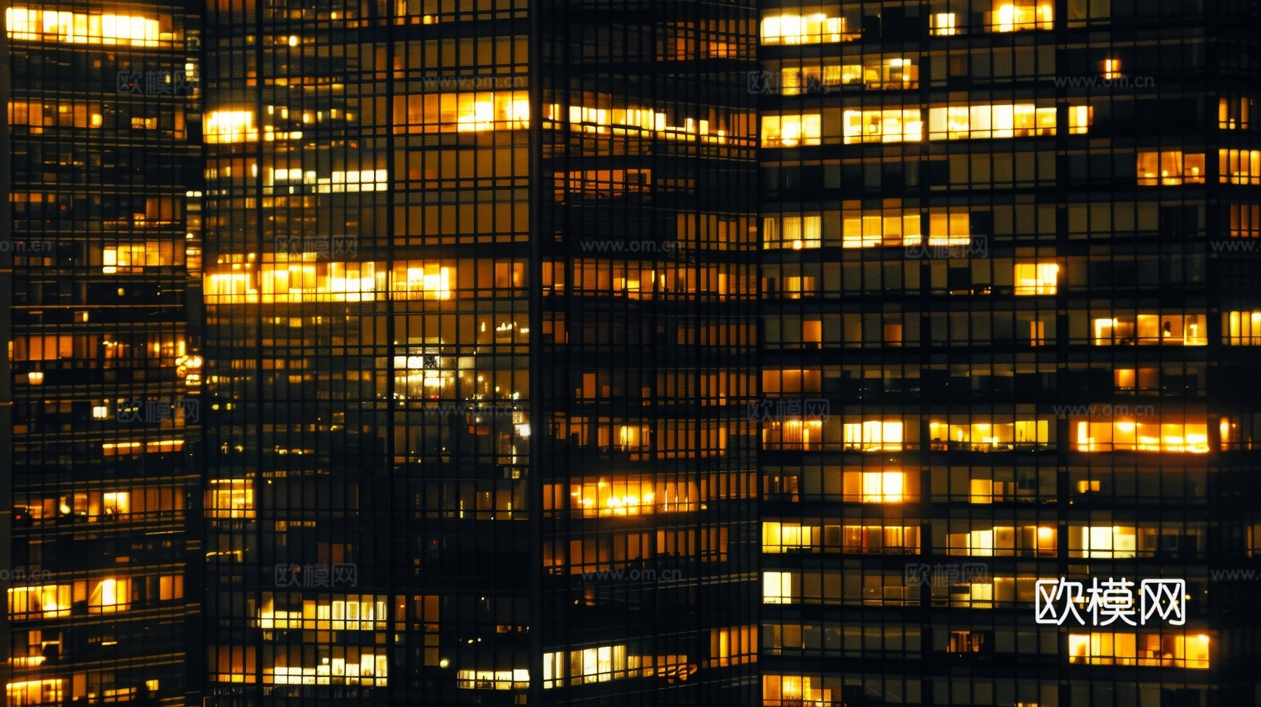夜晚窗景建筑外立面玻璃幕墙