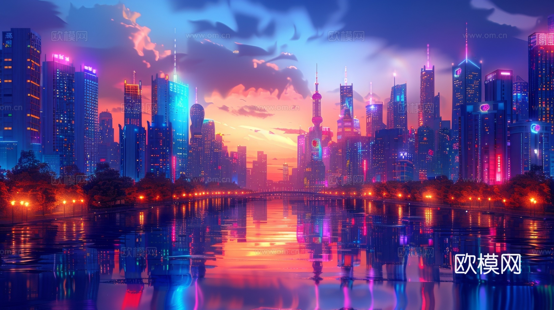 傍晚城市建筑都市风景