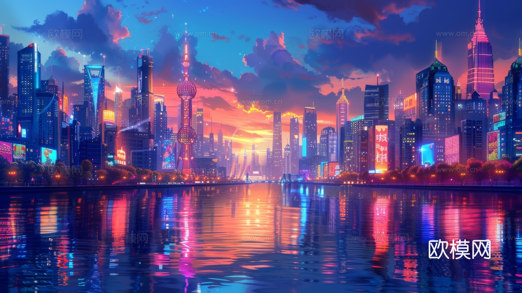傍晚城市建筑都市风景