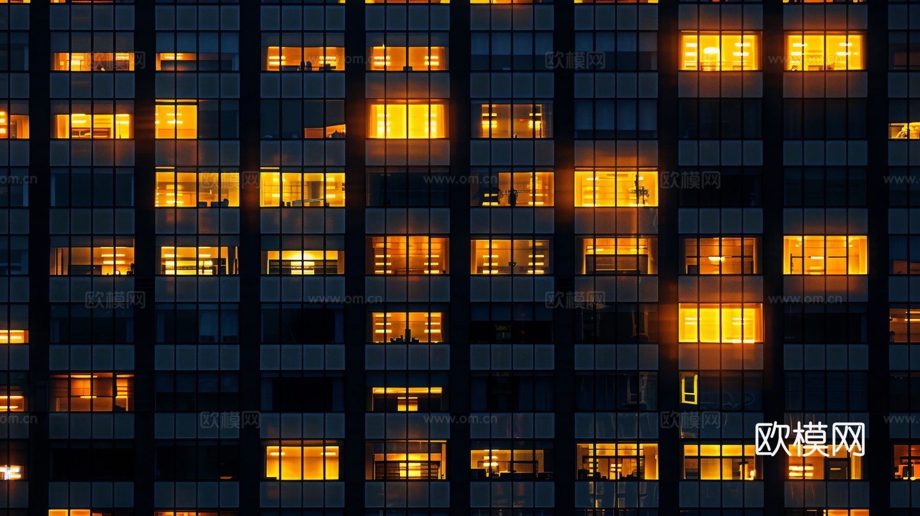 夜晚窗景建筑外立面玻璃幕墙下载（渲染图5）