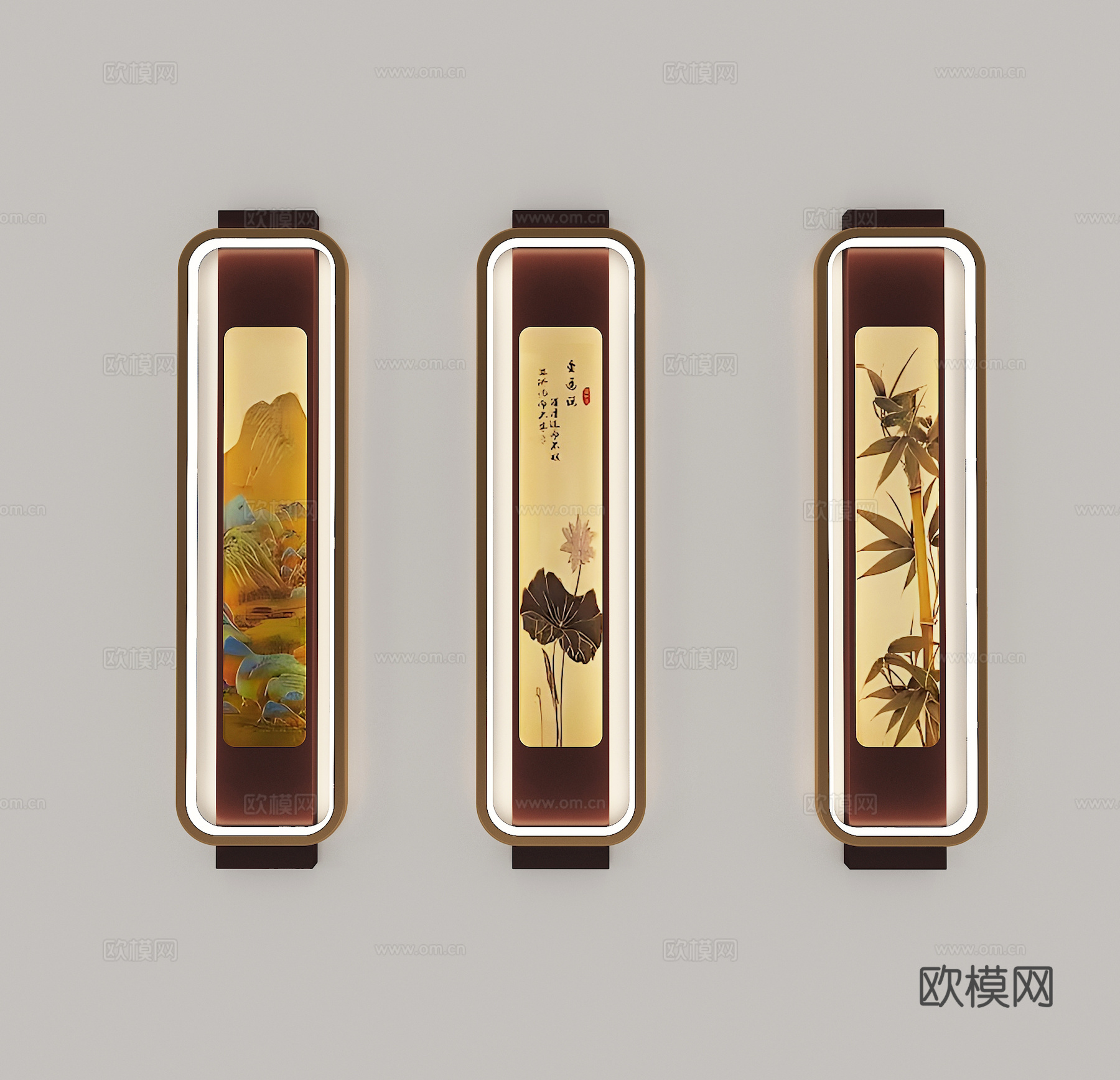 新中式禅意壁灯组合3d模型