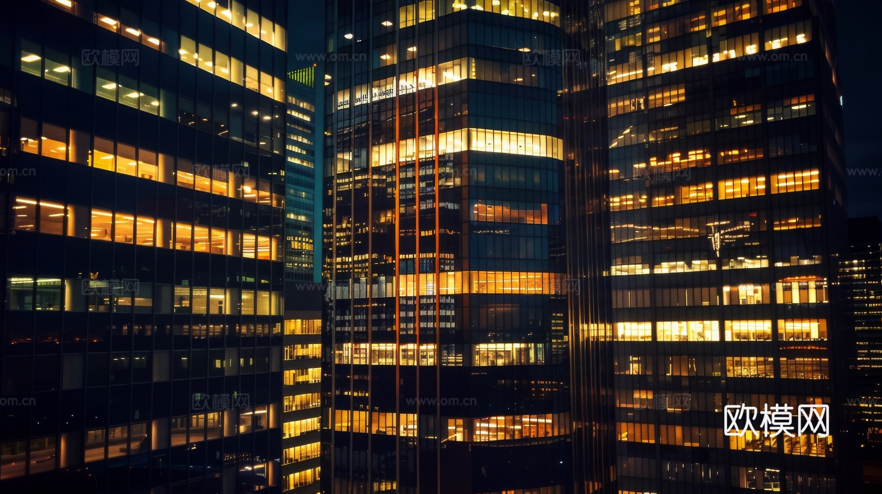 夜晚窗景建筑外立面玻璃幕墙