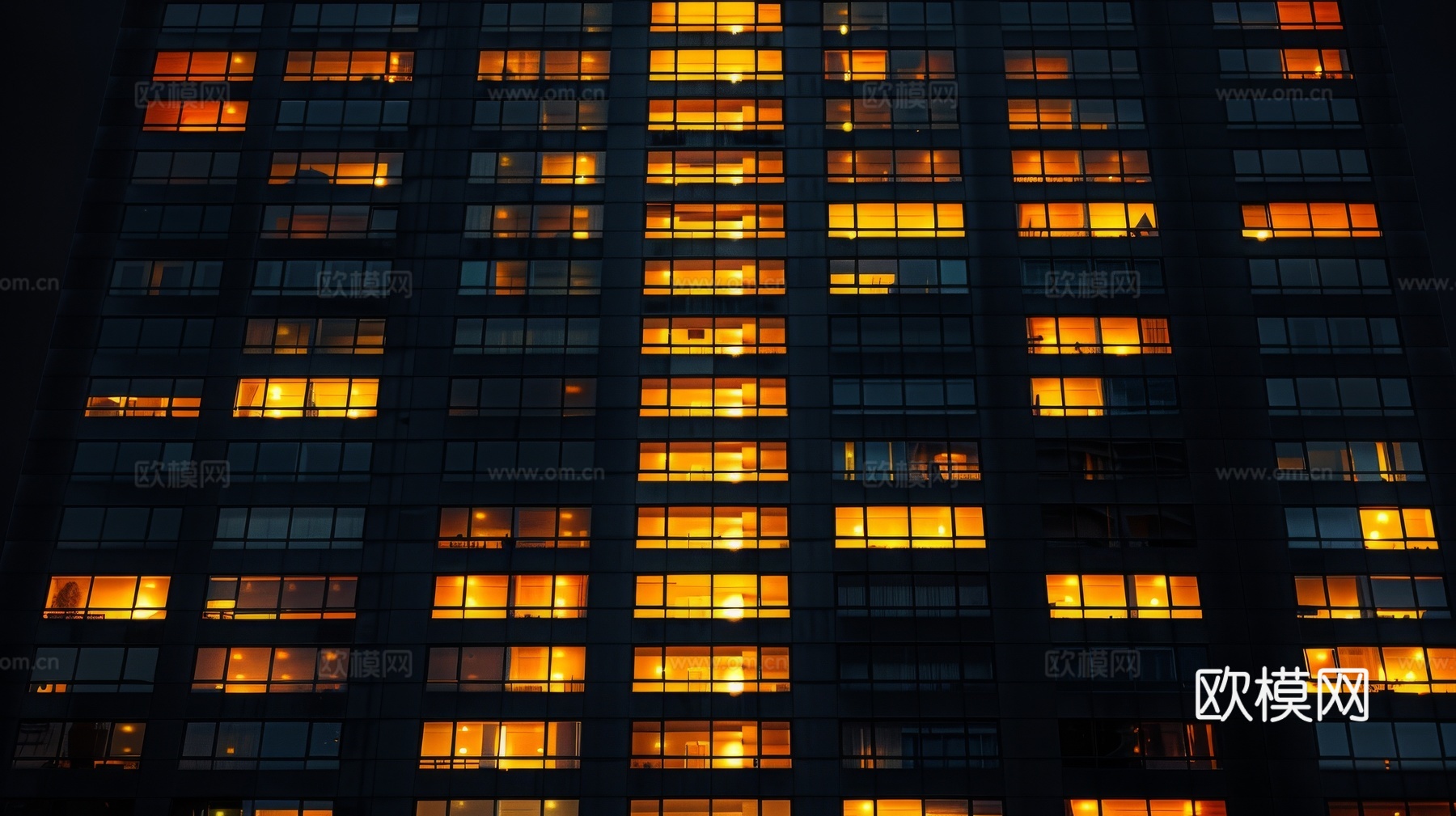 夜晚窗景建筑外立面玻璃幕墙下载（渲染图1）