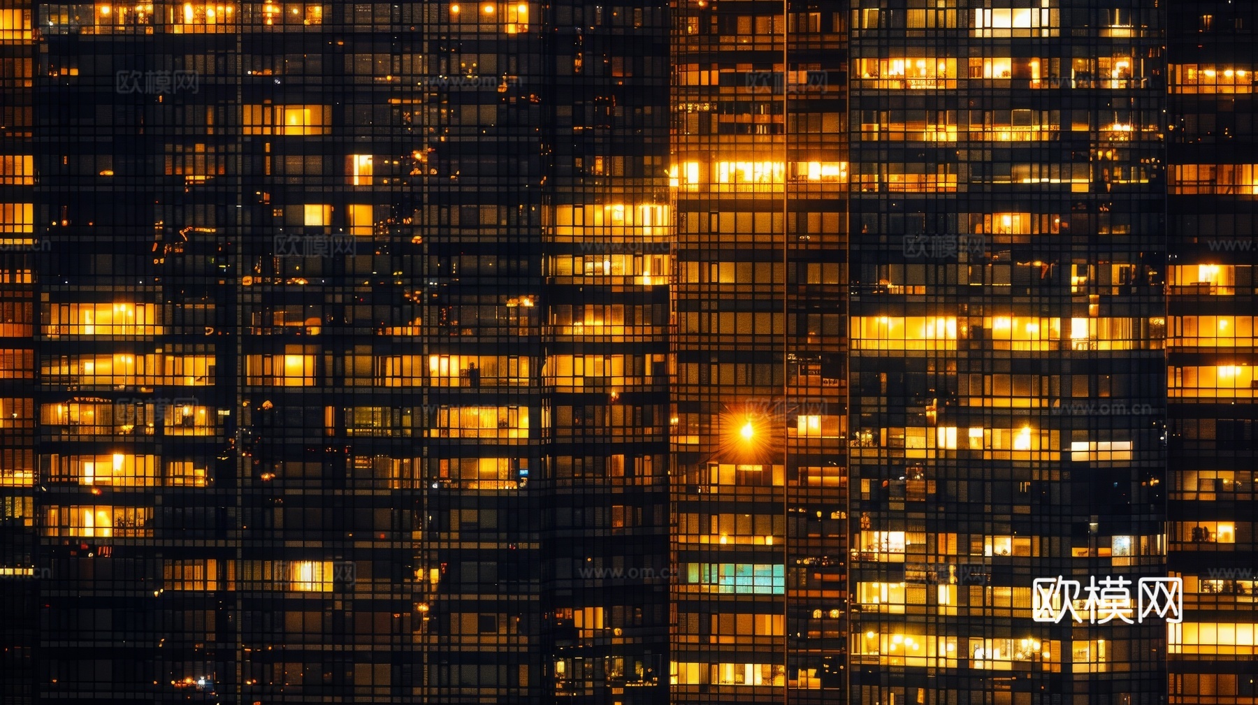 夜晚窗景建筑外立面玻璃幕墙