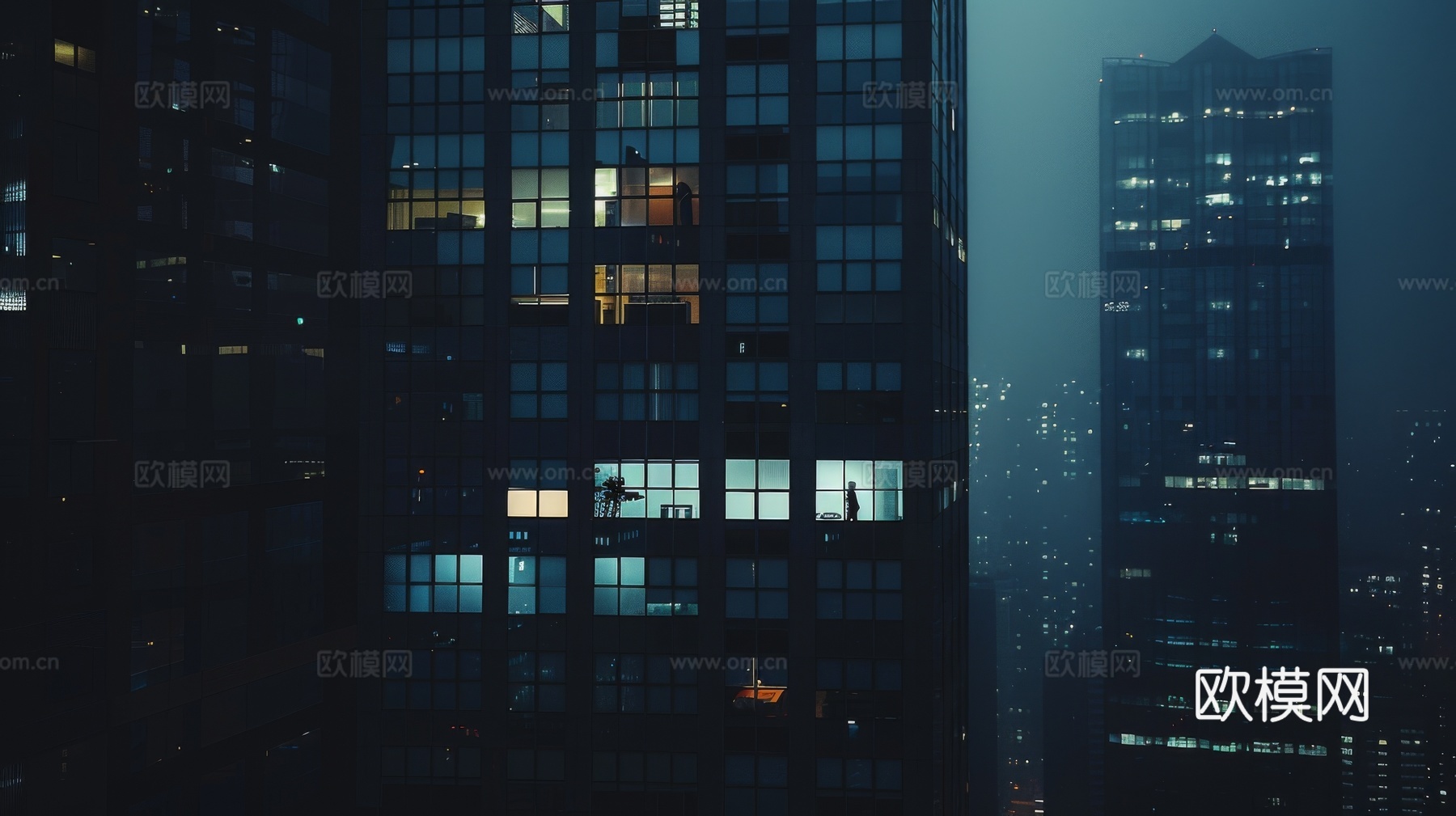 夜晚窗景建筑外立面玻璃幕墙