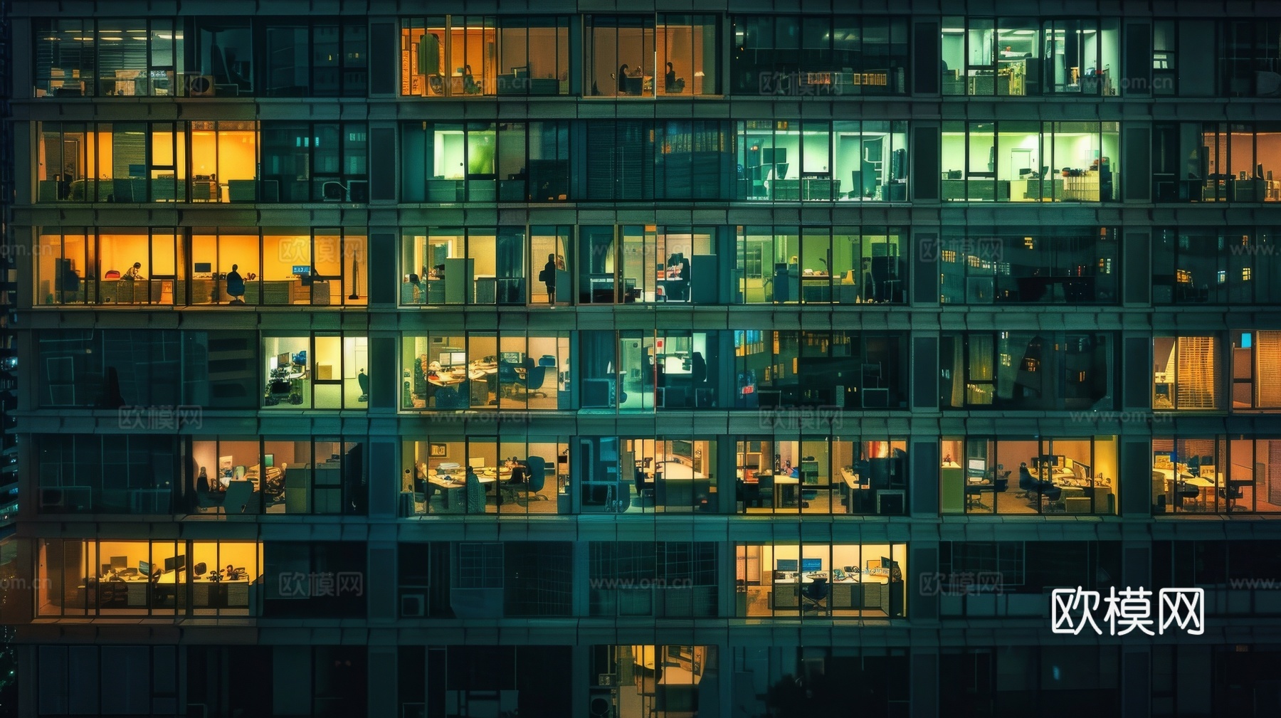 夜晚窗景建筑外立面玻璃幕墙
