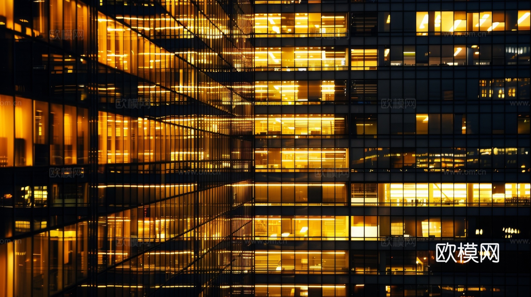 夜晚窗景建筑外立面玻璃幕墙
