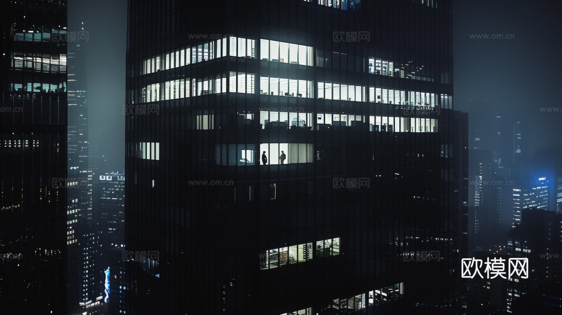 夜晚窗景建筑外立面玻璃幕墙