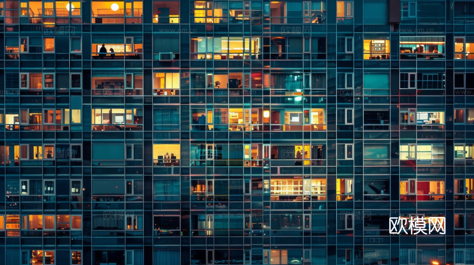 夜晚窗景建筑外立面玻璃幕墙