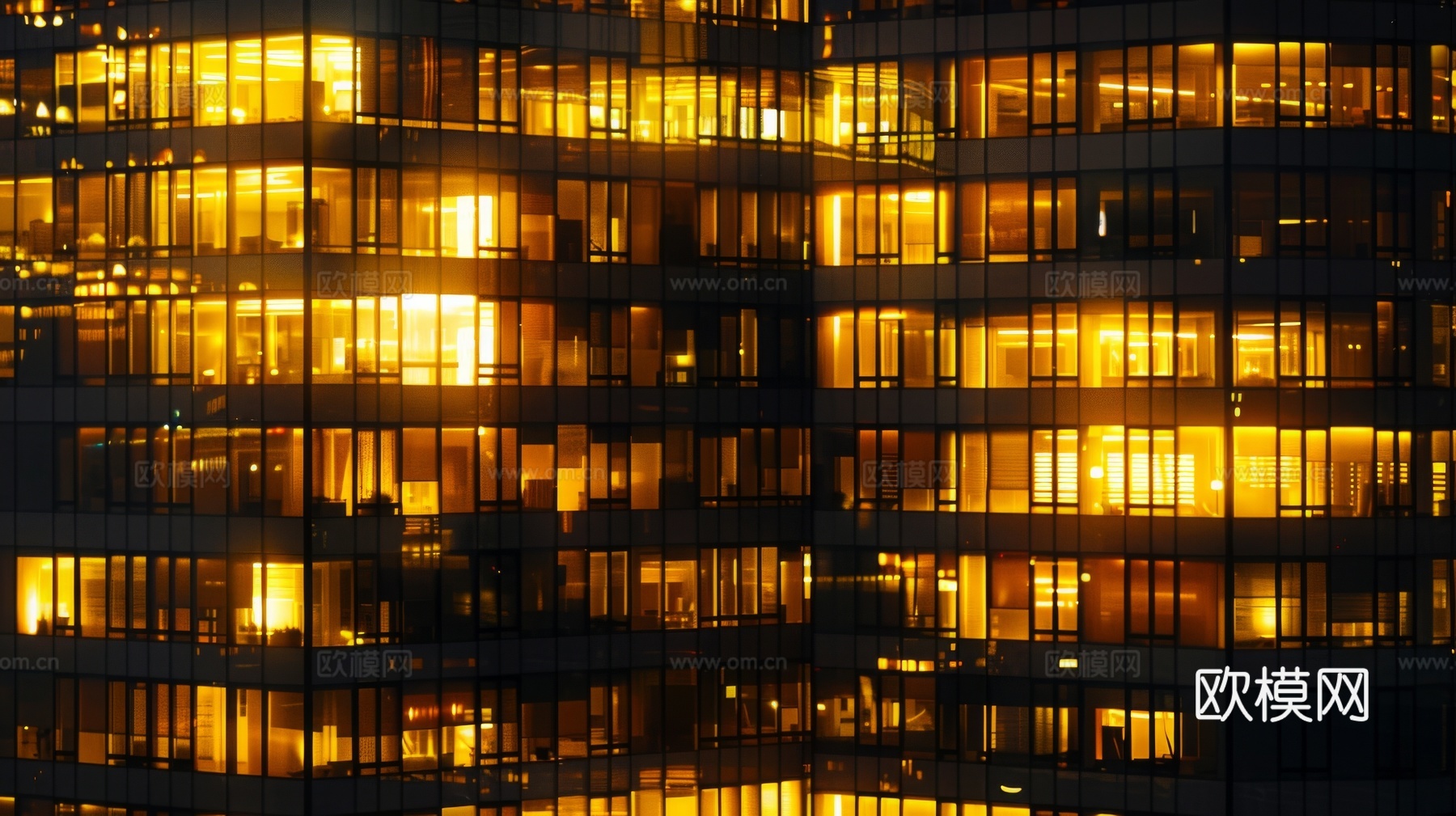 夜晚窗景建筑外立面玻璃幕墙