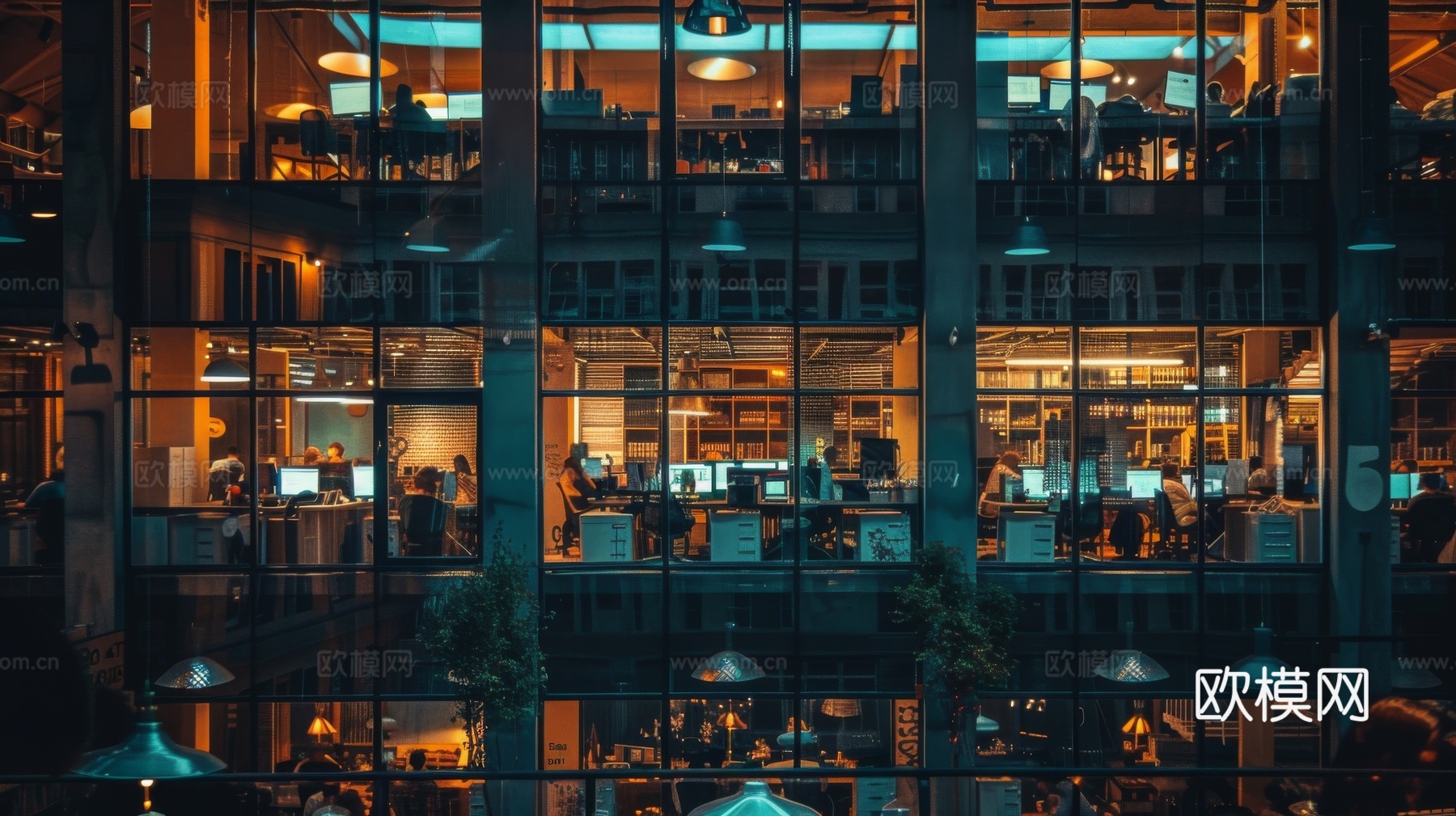 夜晚窗景建筑外立面玻璃幕墙