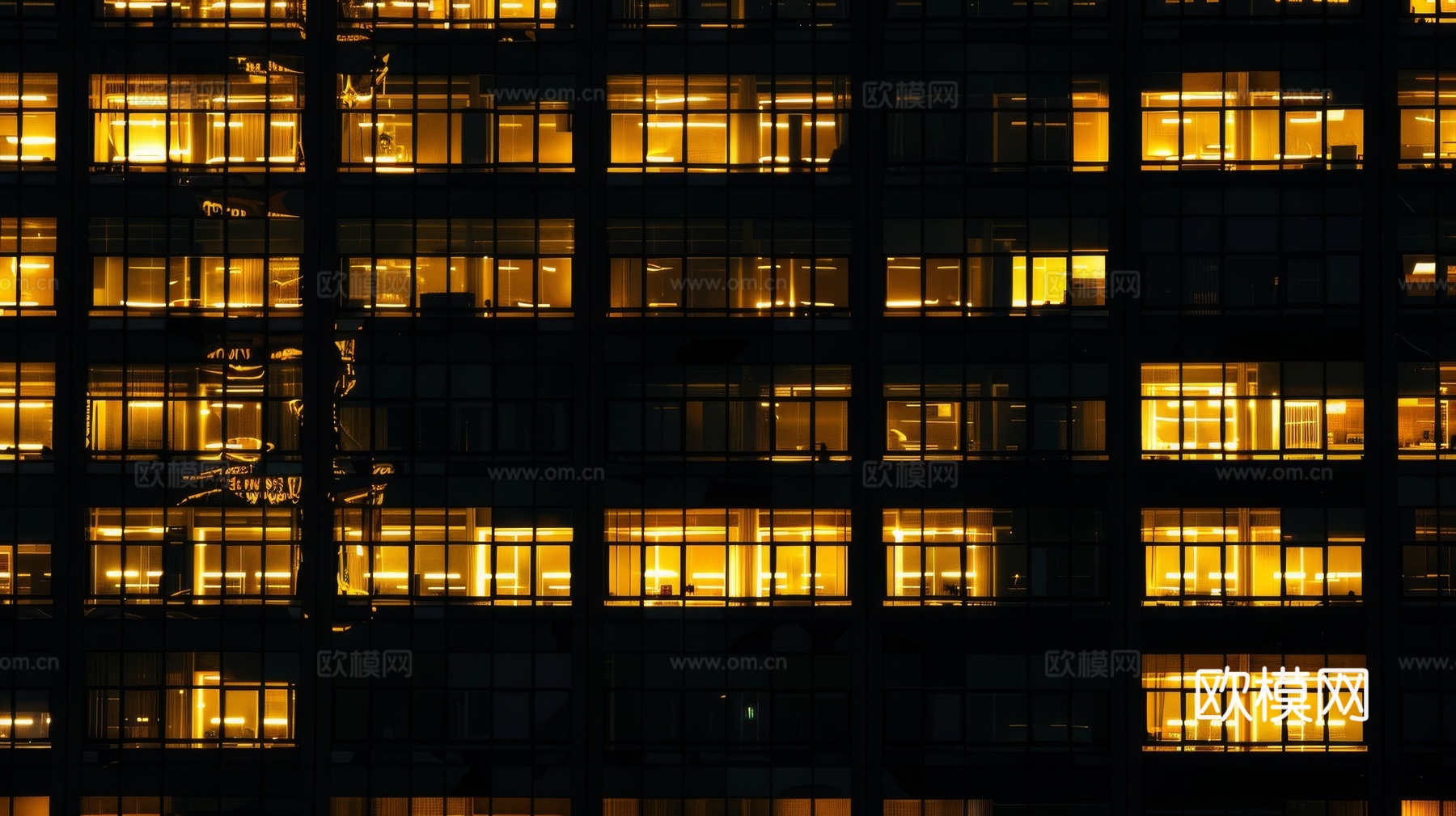 夜晚窗景建筑外立面玻璃幕墙
