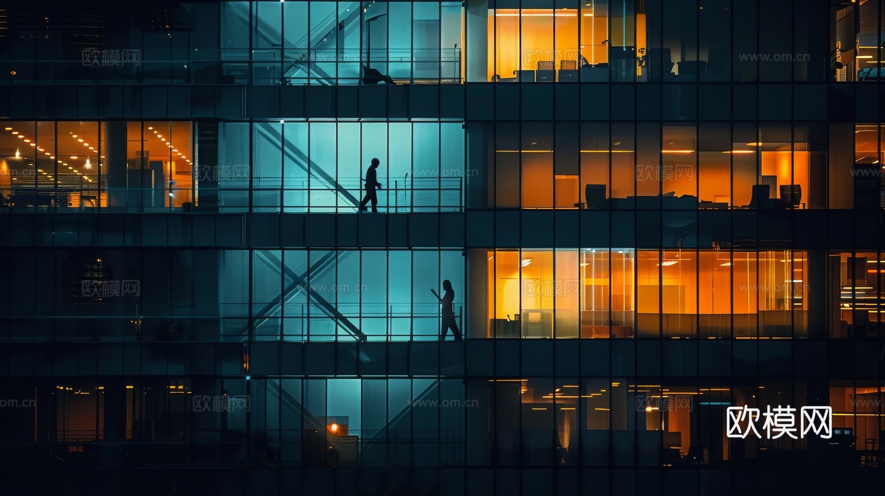 夜晚窗景建筑外立面玻璃幕墙