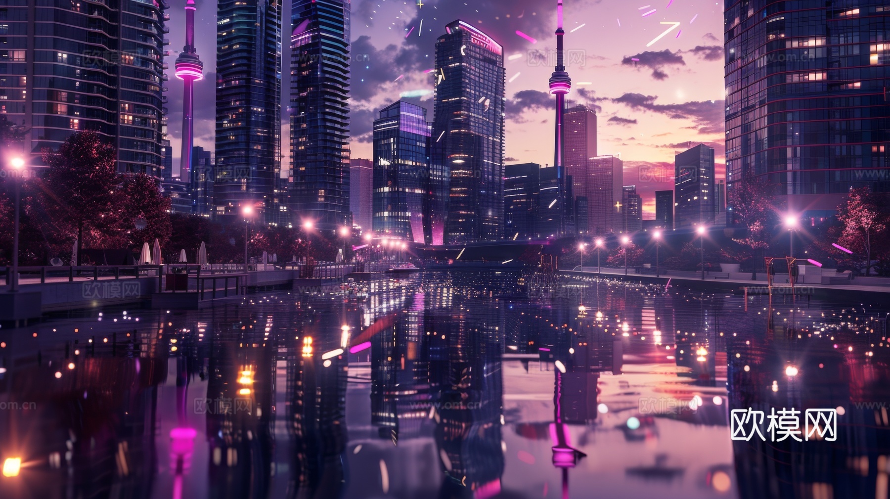 傍晚城市建筑都市风景下载（渲染图8）