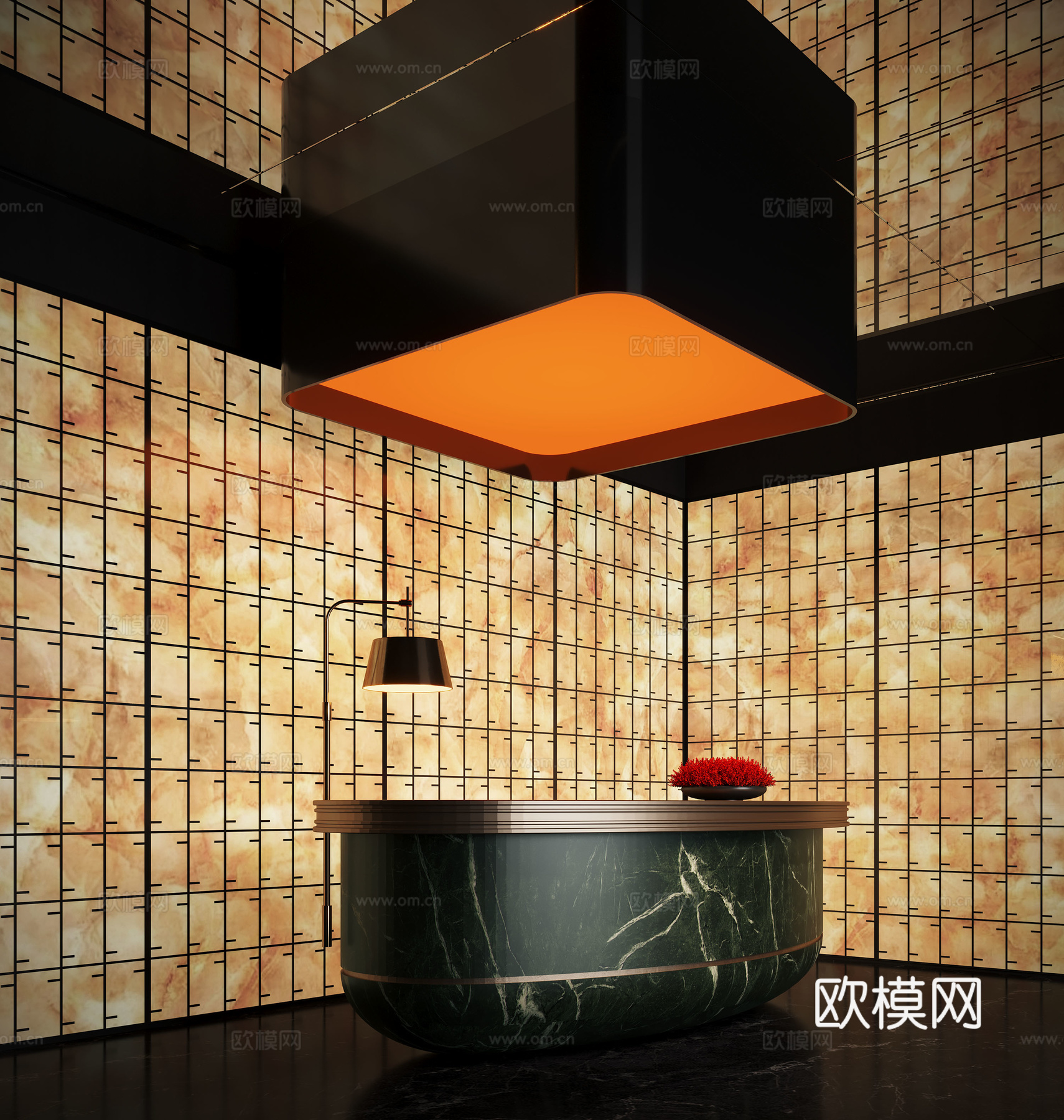 现代酒店前台 吧台接待su模型下载（渲染图1）