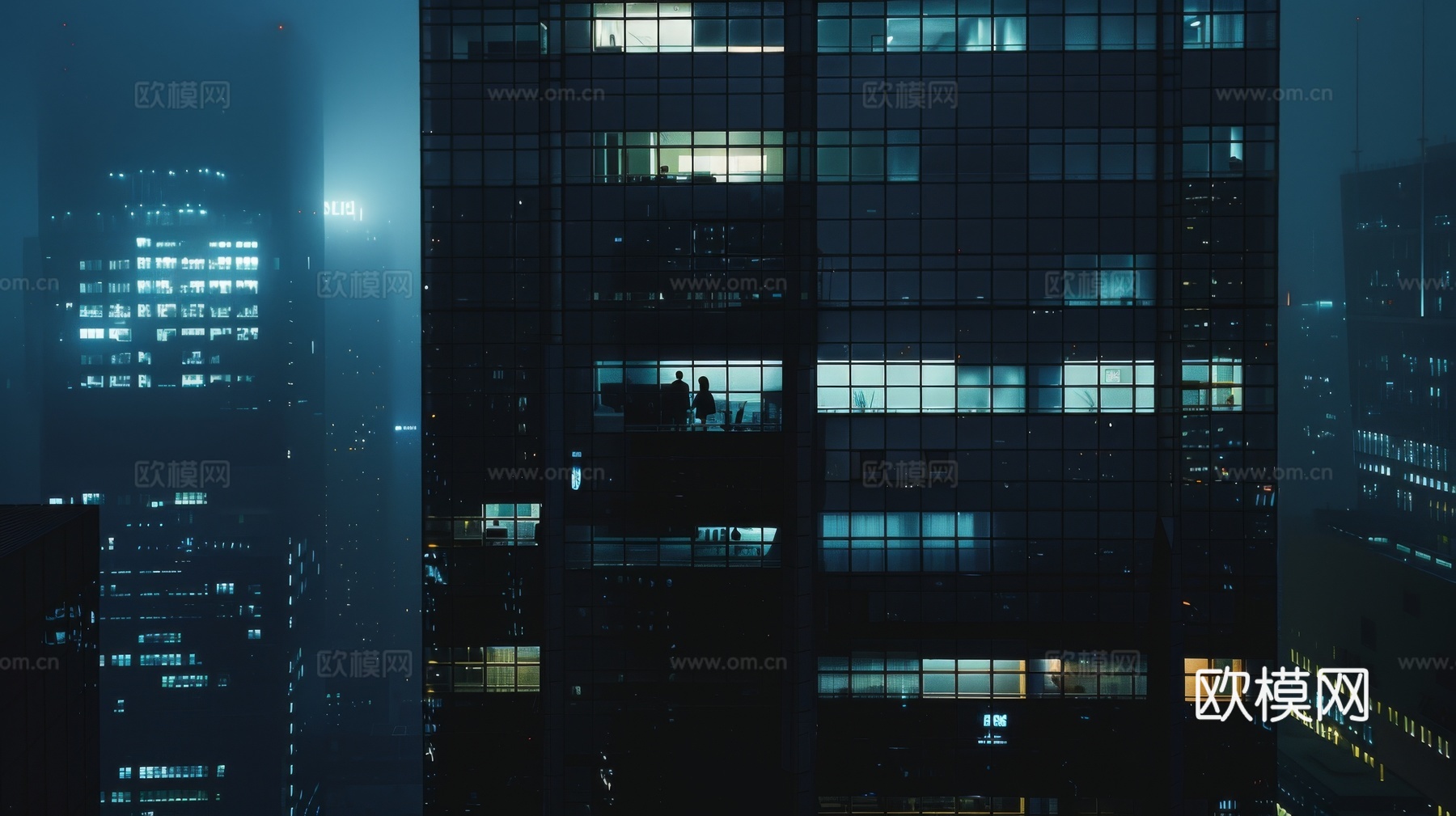 夜晚窗景建筑外立面玻璃幕墙