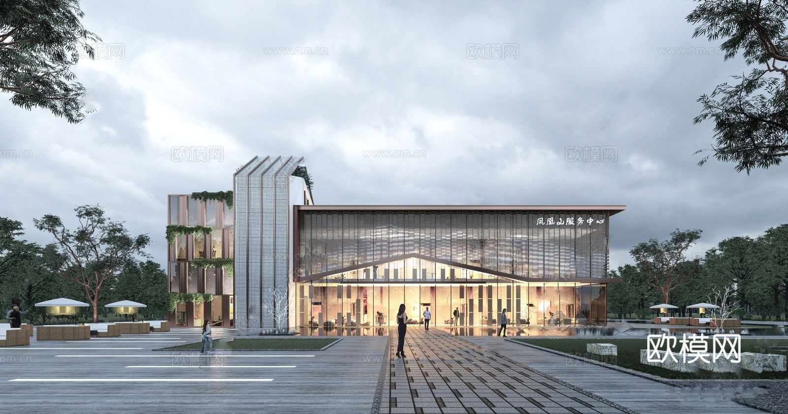 现代现代游客中心 建筑外观su模型