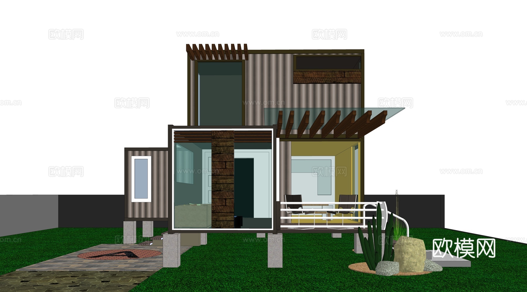 集装箱建筑 集装箱休息驿站 临时建筑 集装箱活动场地su模型