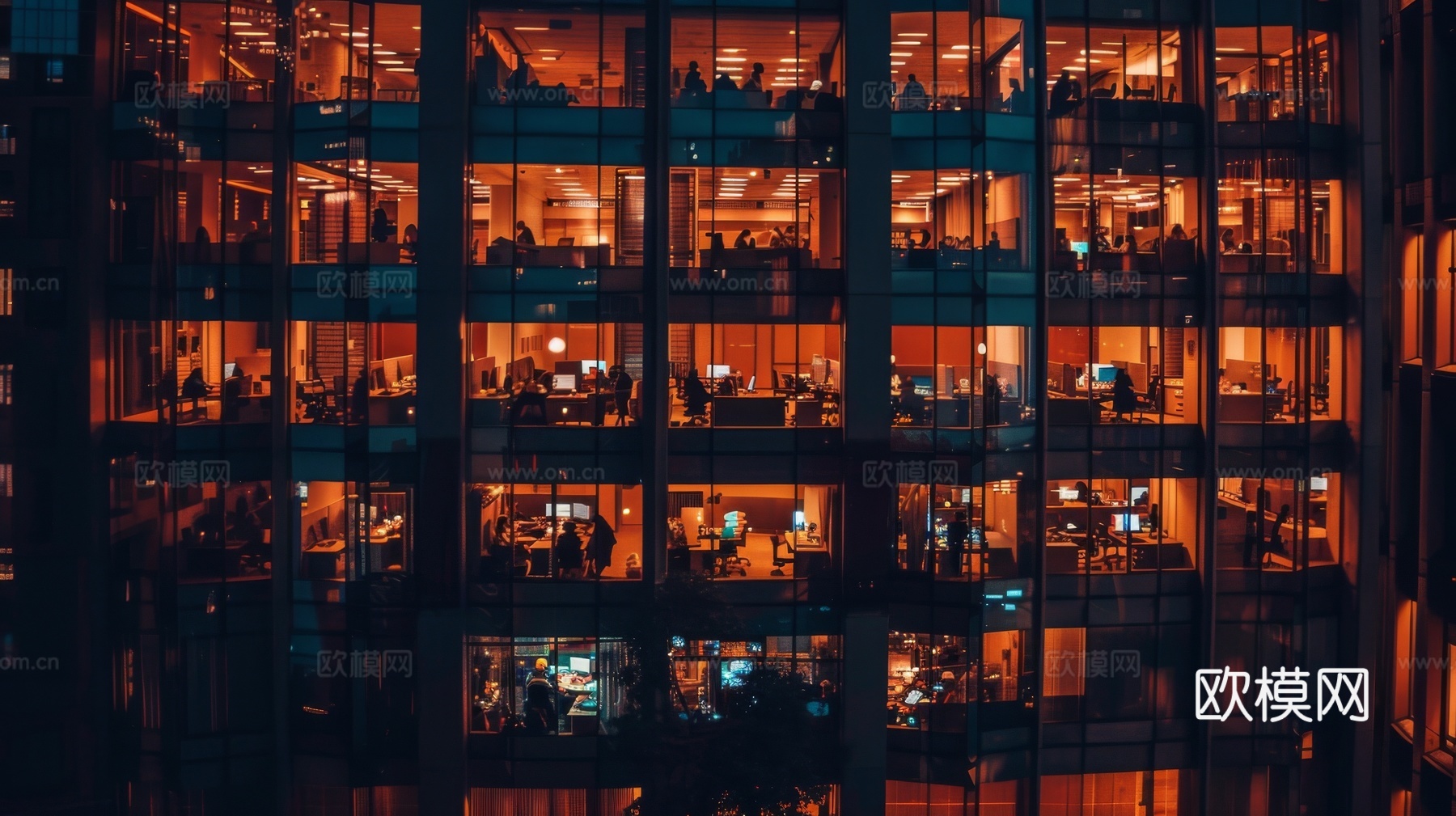 夜晚窗景建筑外立面玻璃幕墙