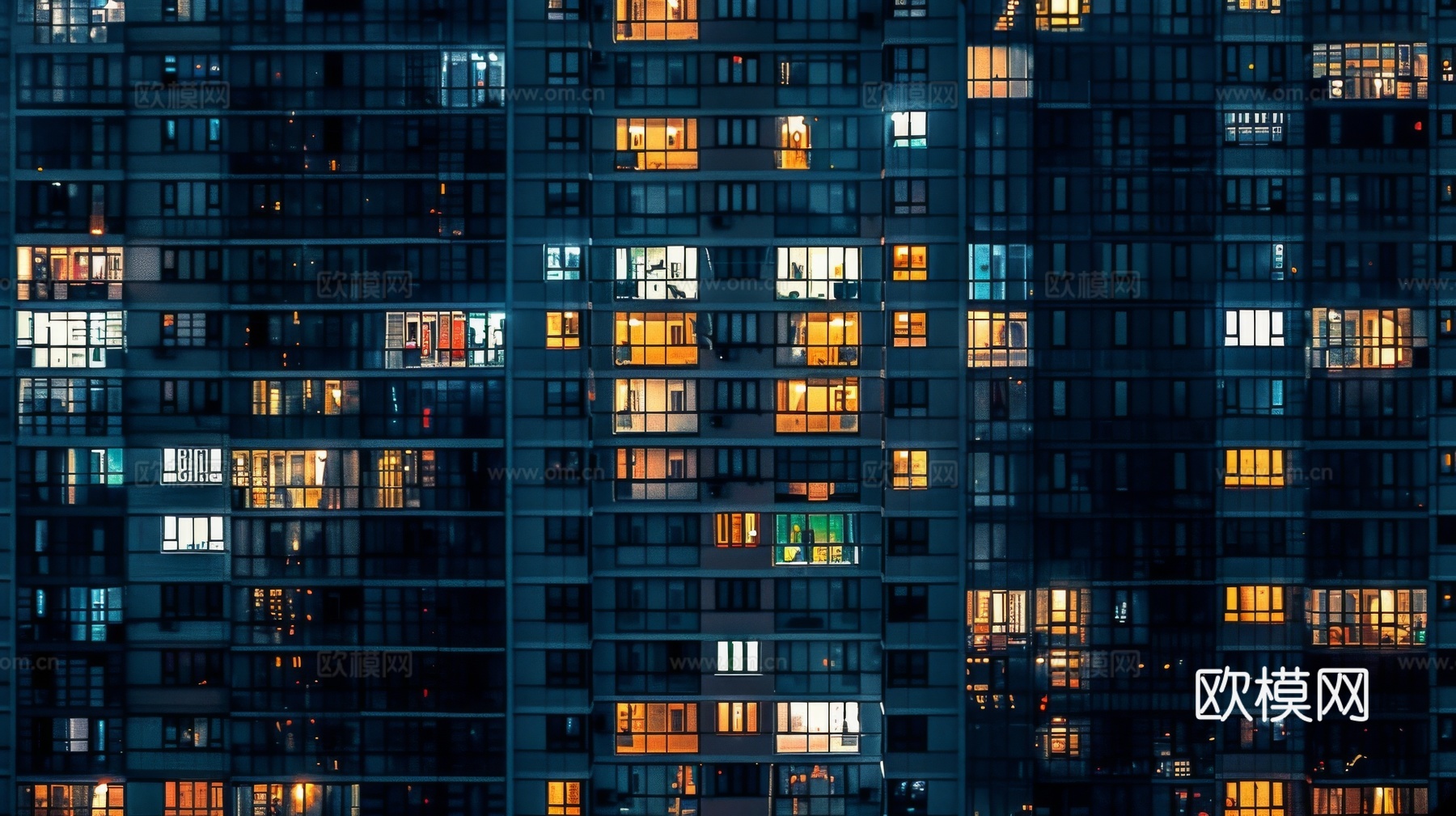 夜晚窗景建筑外立面玻璃幕墙