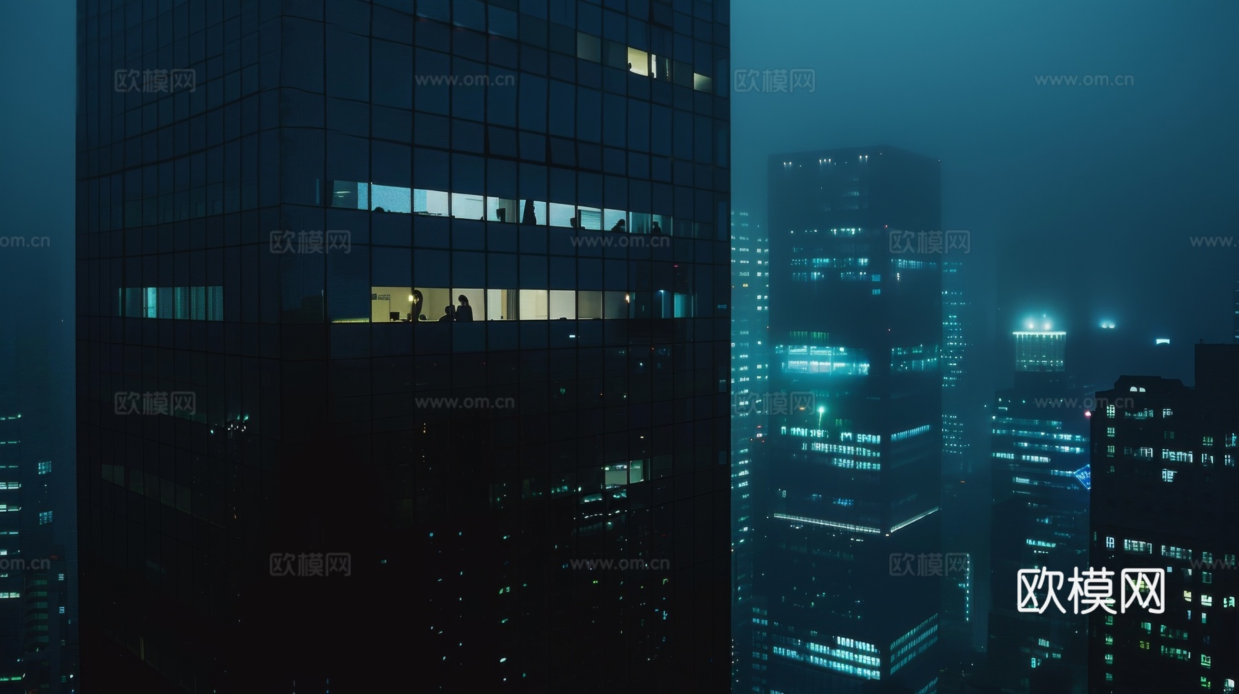 夜晚窗景建筑外立面玻璃幕墙