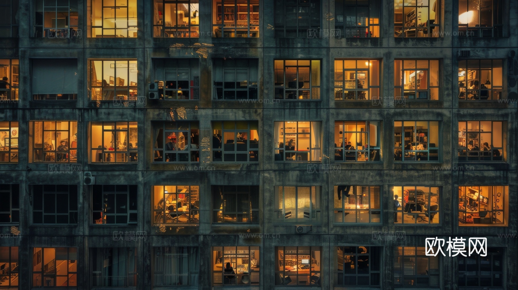夜晚窗景建筑外立面玻璃幕墙