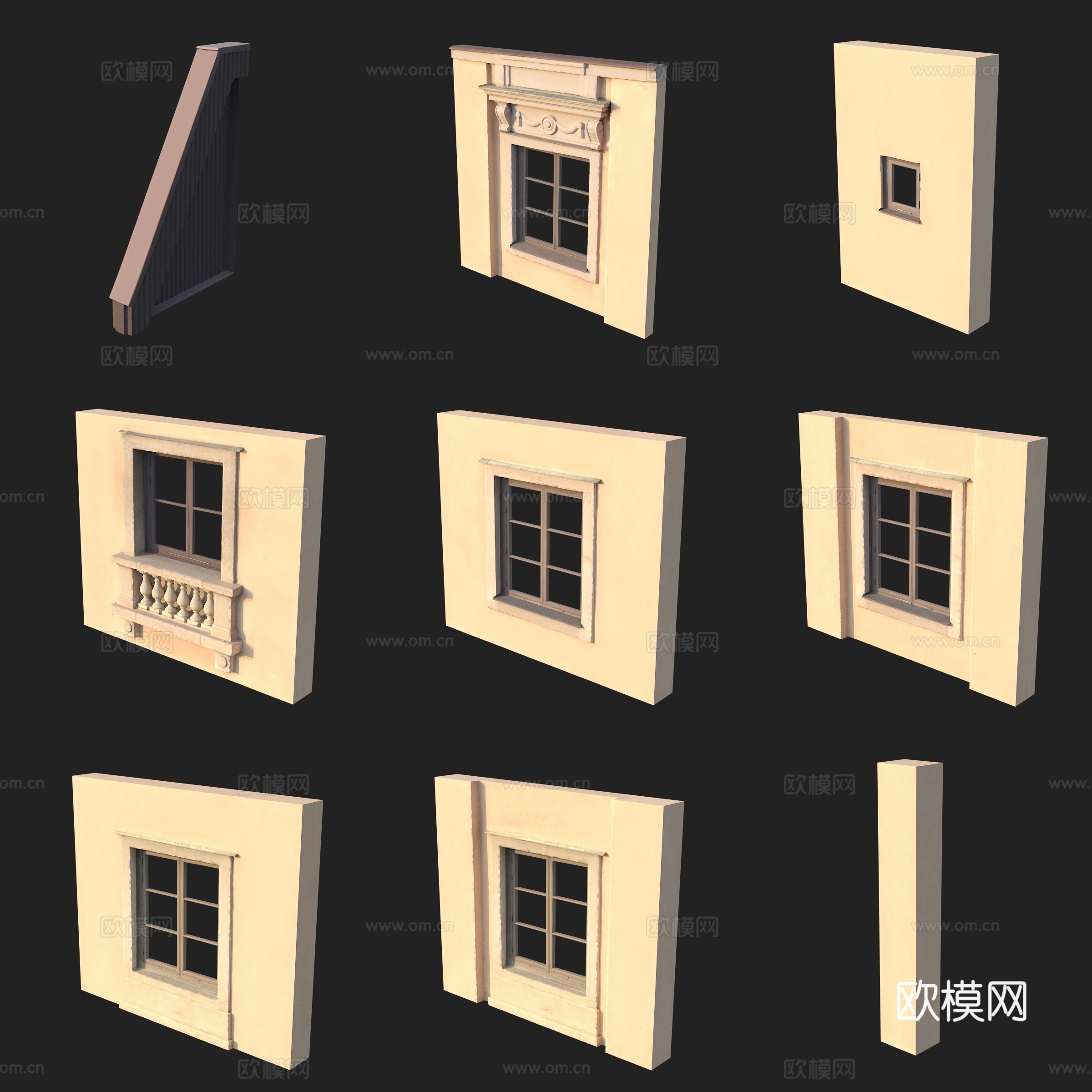 建筑构件柱子窗户墙面3d模型